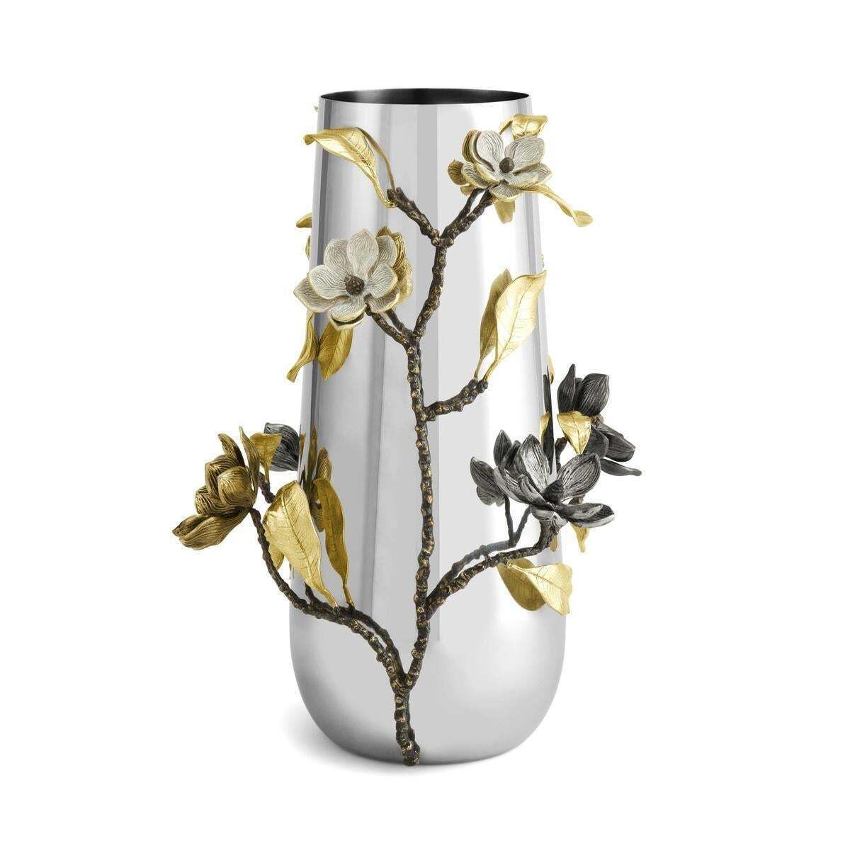 Pair Of Floral Silver & Gold Metal Centerpiece Vase photo Home Decor