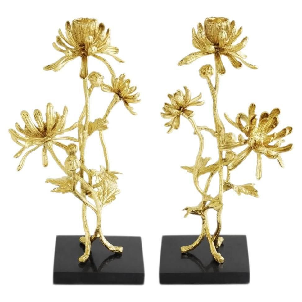 Pair Of Contemporary Gold Metal Dahlia Candleholders photo furniture