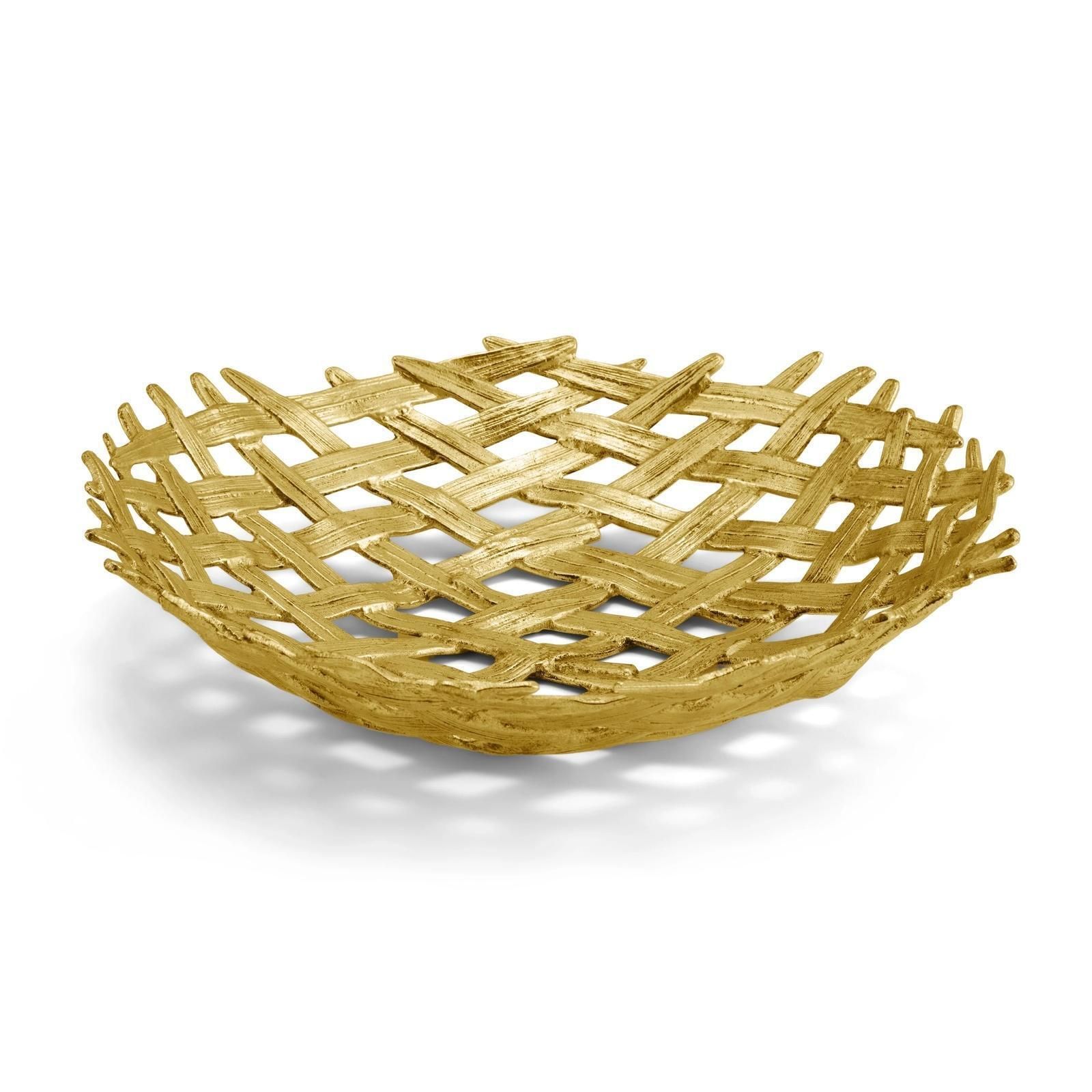 Pair Of Contemporary Gold Metal Palm Weave Decorative Centerpiece Bowl photo 1146.0