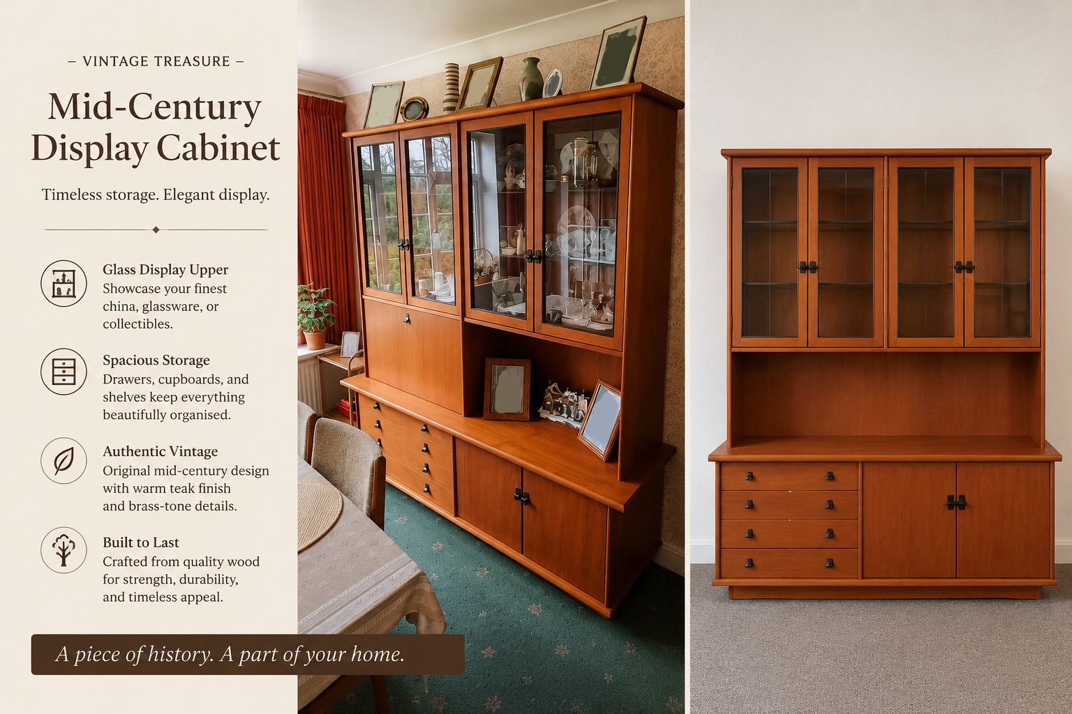 Vintage Younger Furniture Mid Century Teak Display Cabinet / Wall Unit photo furniture