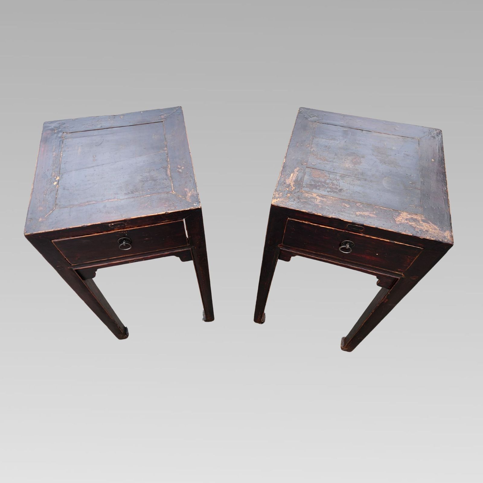 Fabulous Chinese Oriental Black Lacquer Bedside Side Tables W/ Drawers photo Furniture
