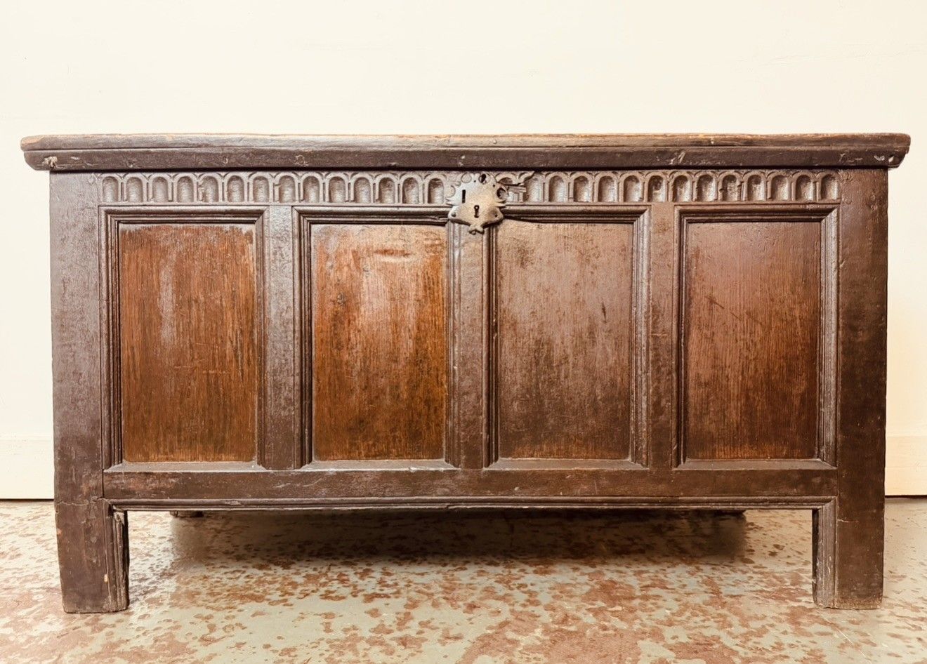 A Rare & Beautiful 320 Year Old James II Antique Oak Panelled Coffer C1690