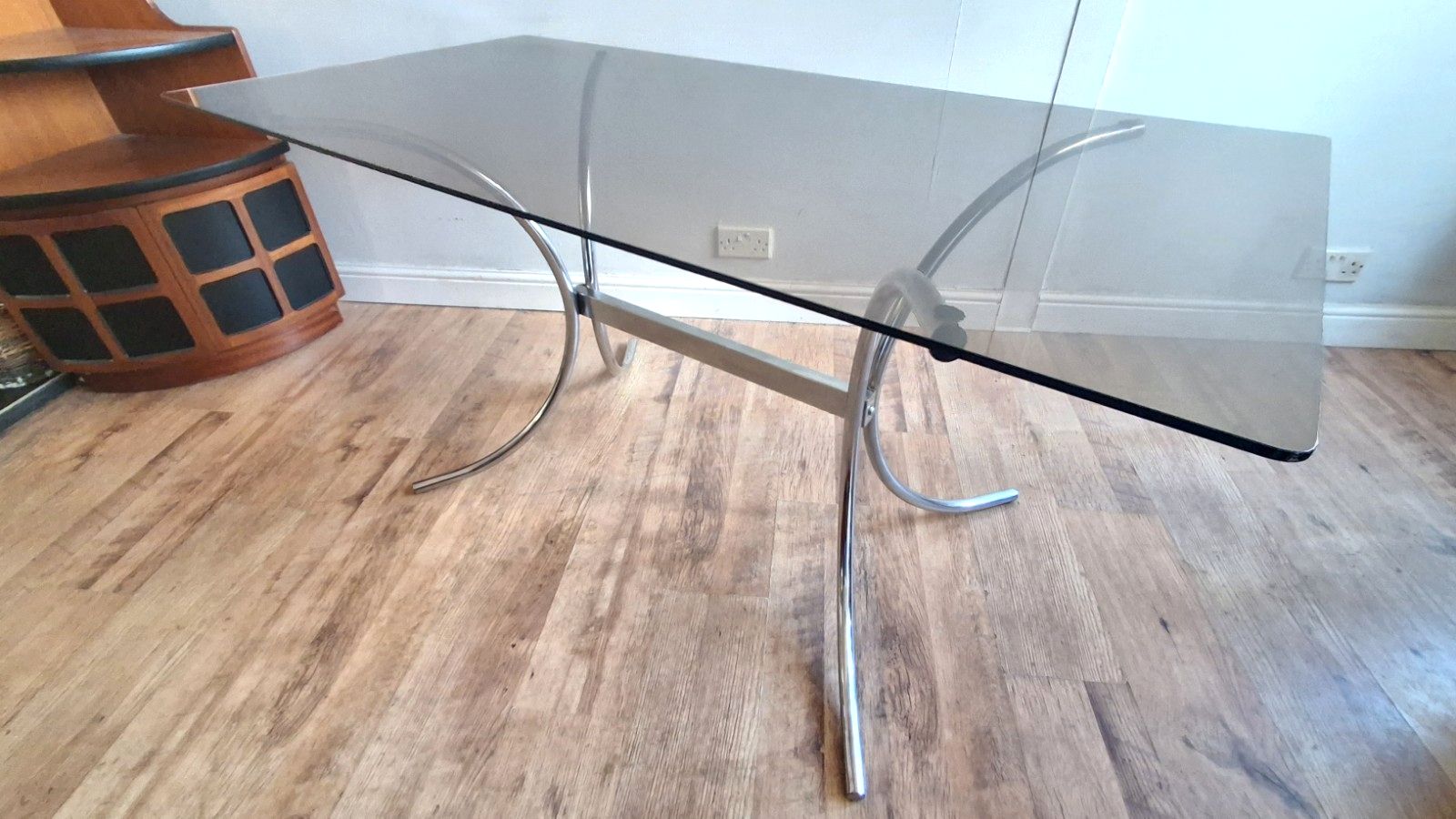 Original 1970's Italian Chrome & Smoked Glass Mid Century Dining / Kitchen Table