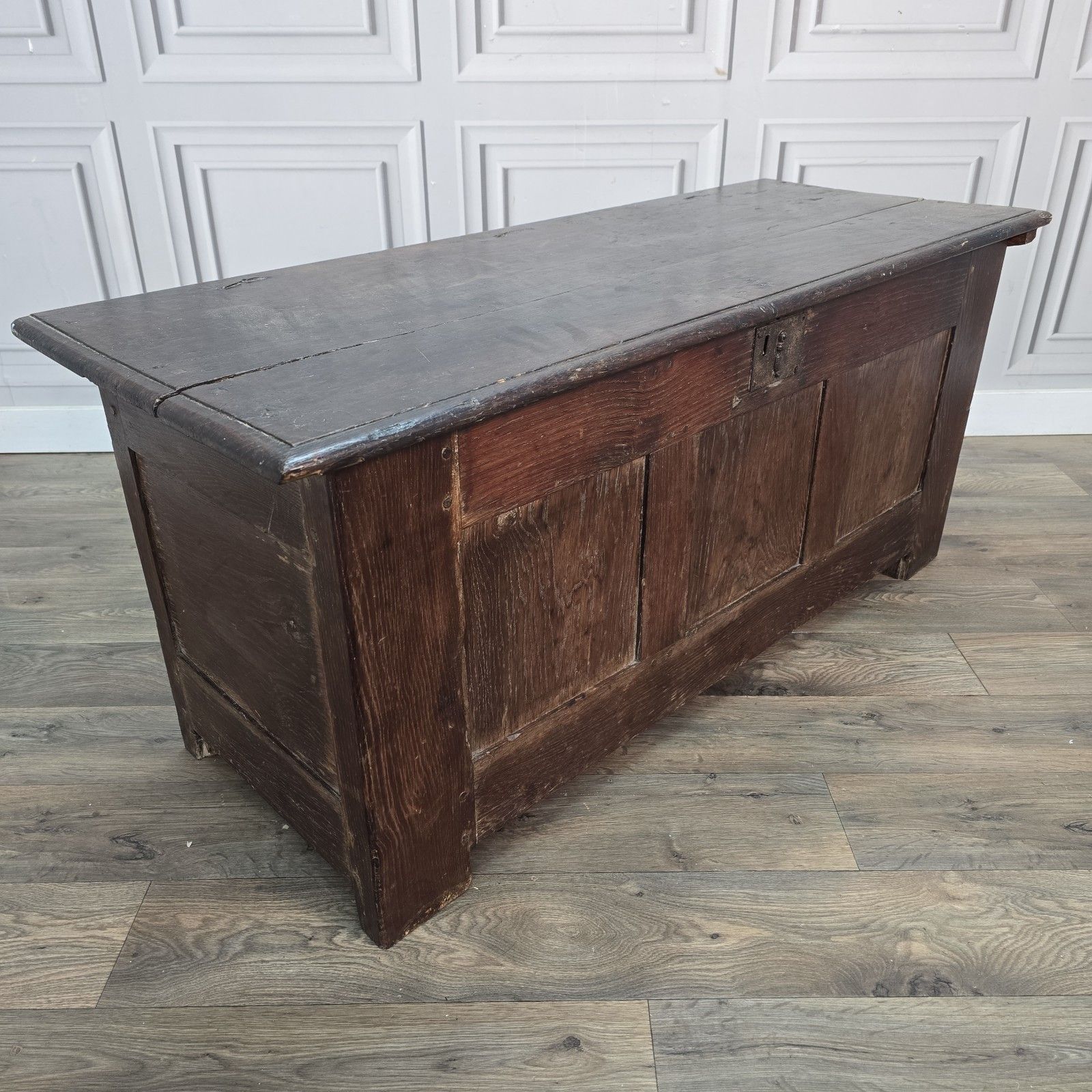 Antique Oak Coffer Trunk Panelled Blanket Box Chest 18th Century Solid Wood photo furniture