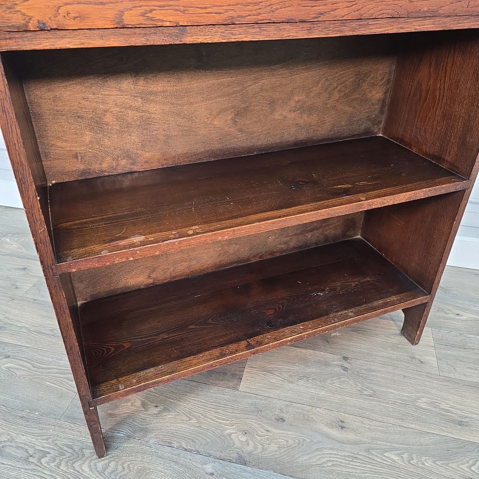 Antique Oak Bureau Bookcase Narrow Fall Front Students Writing Desk Solid Wood photo vinterior
