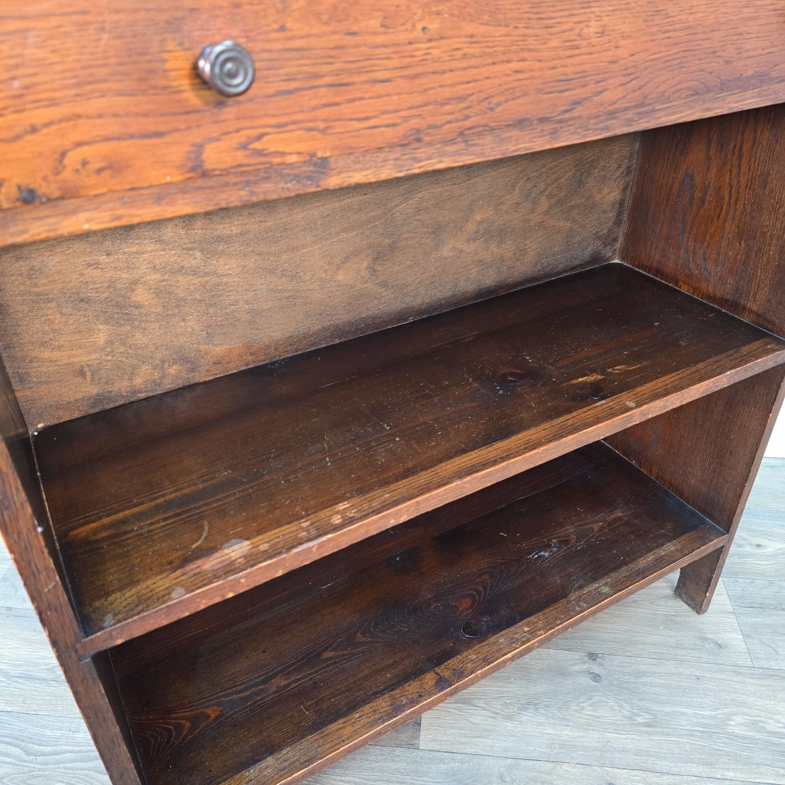 Antique Oak Bureau Bookcase Narrow Fall Front Students Writing Desk Solid Wood photo vintage