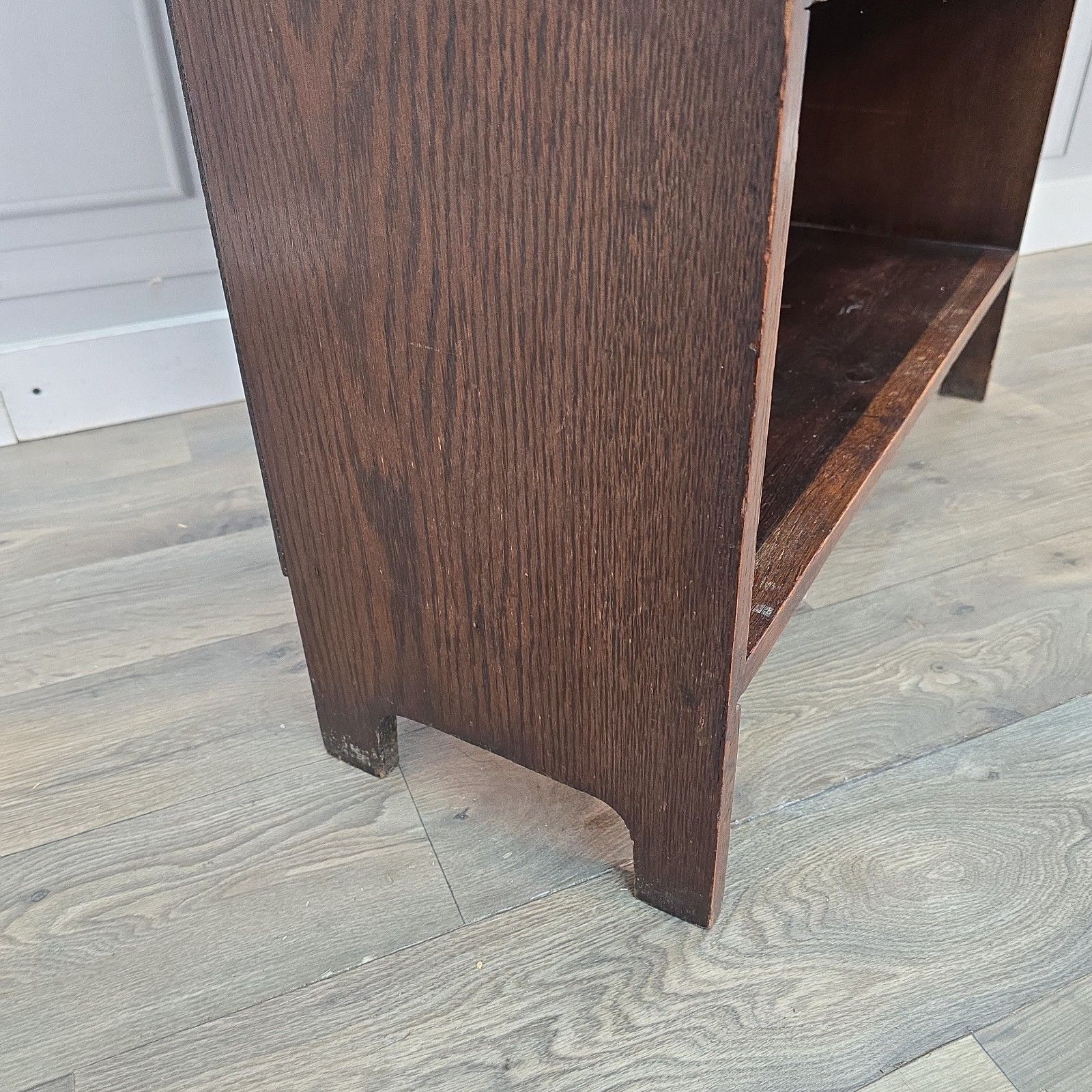 Furniture Antique Oak Bureau Bookcase Narrow Fall Front Students Writing Desk Solid Wood photo