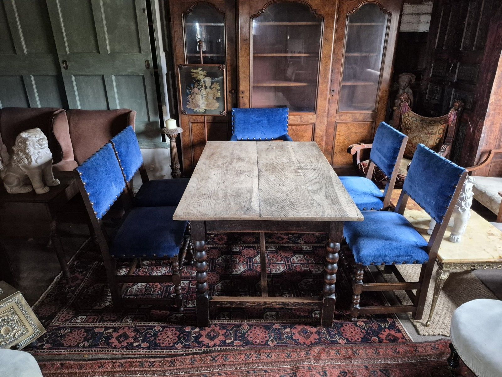 Very Handsome 1930s Bobbin Turned Oak Jacobean Revival H Stretcher Dining Table photo Furniture