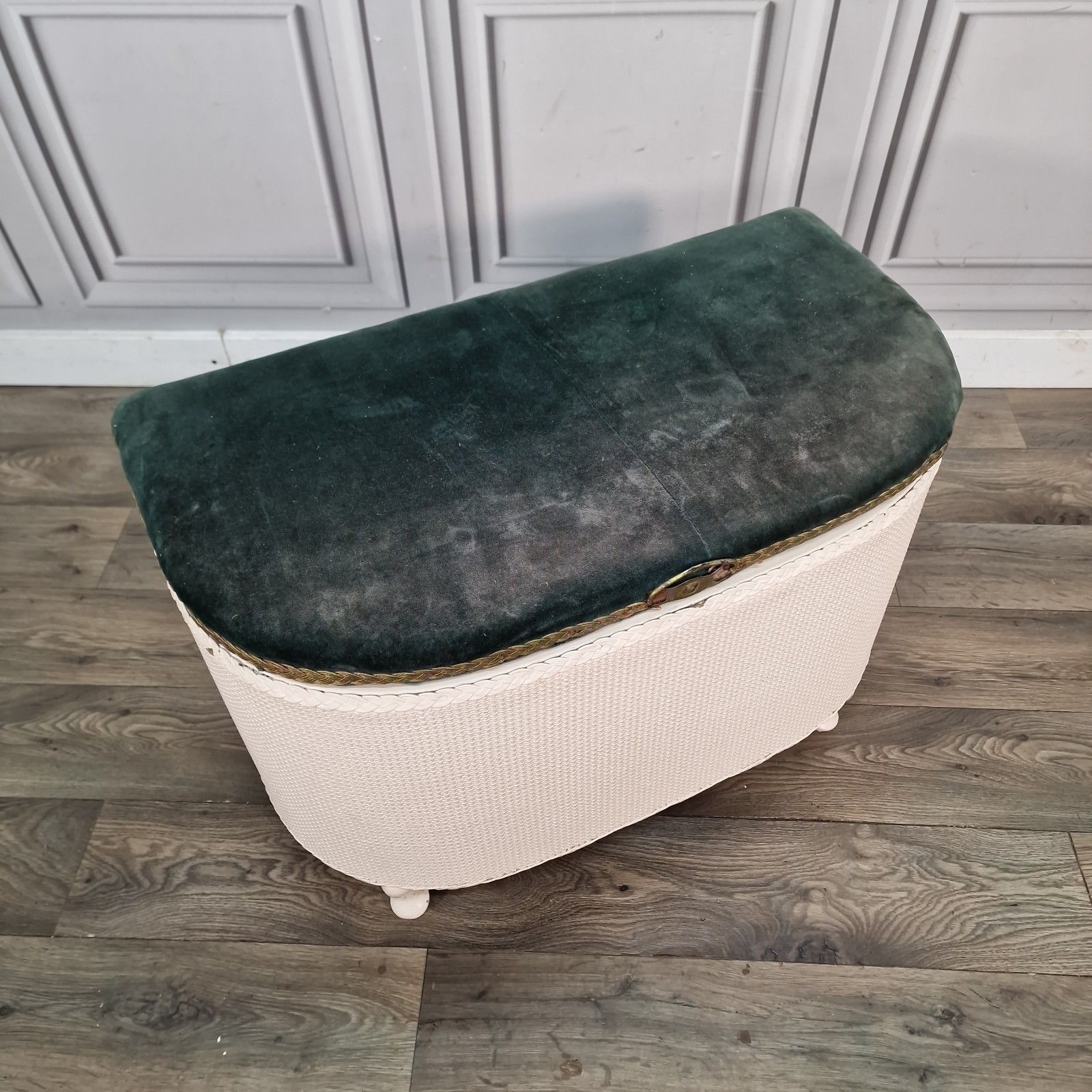 Vintage Storage Ottoman White Blanket Box Upholstered Top Retro Loom Style photo furniture