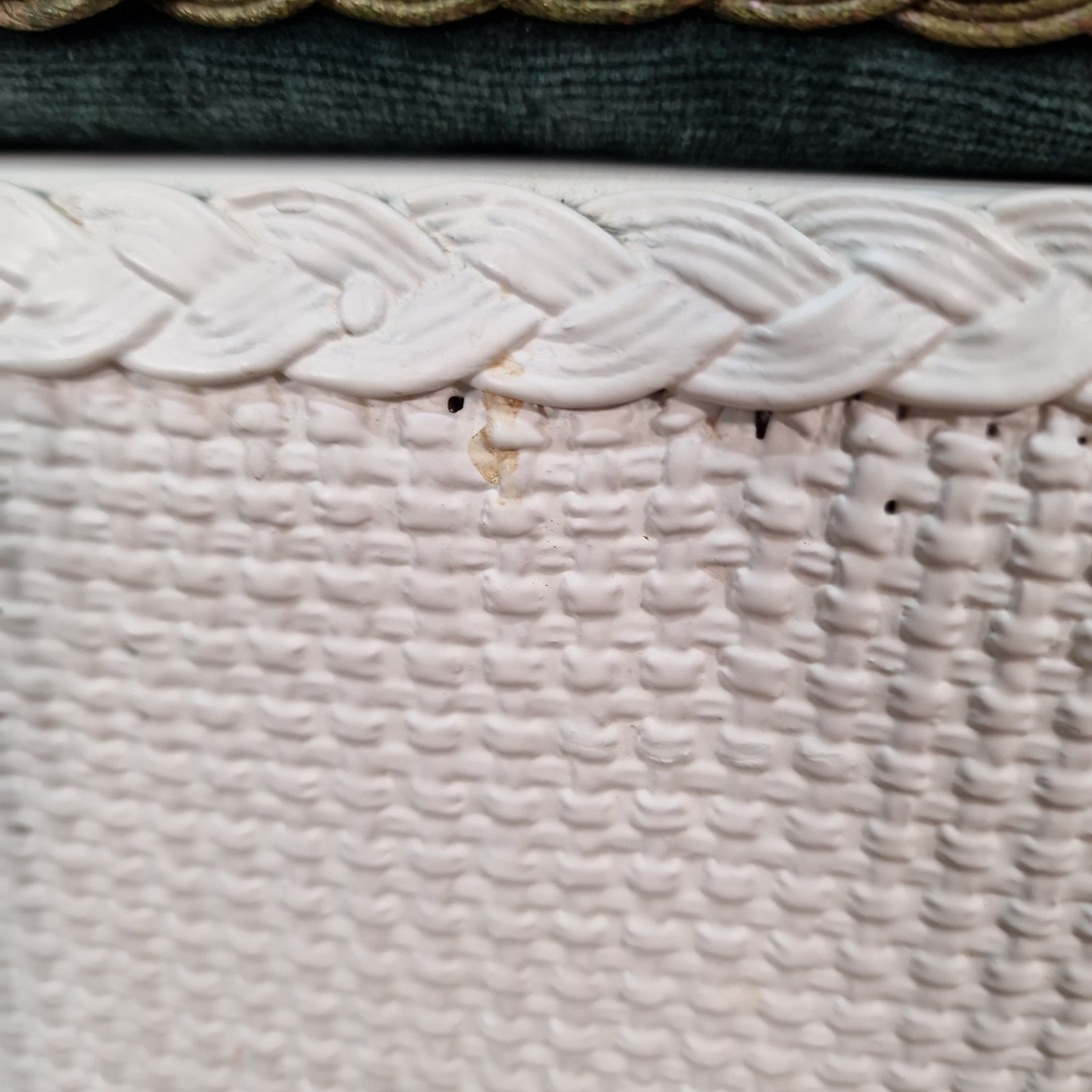 photo buy Vintage Storage Ottoman White Blanket Box Upholstered Top Retro Loom Style