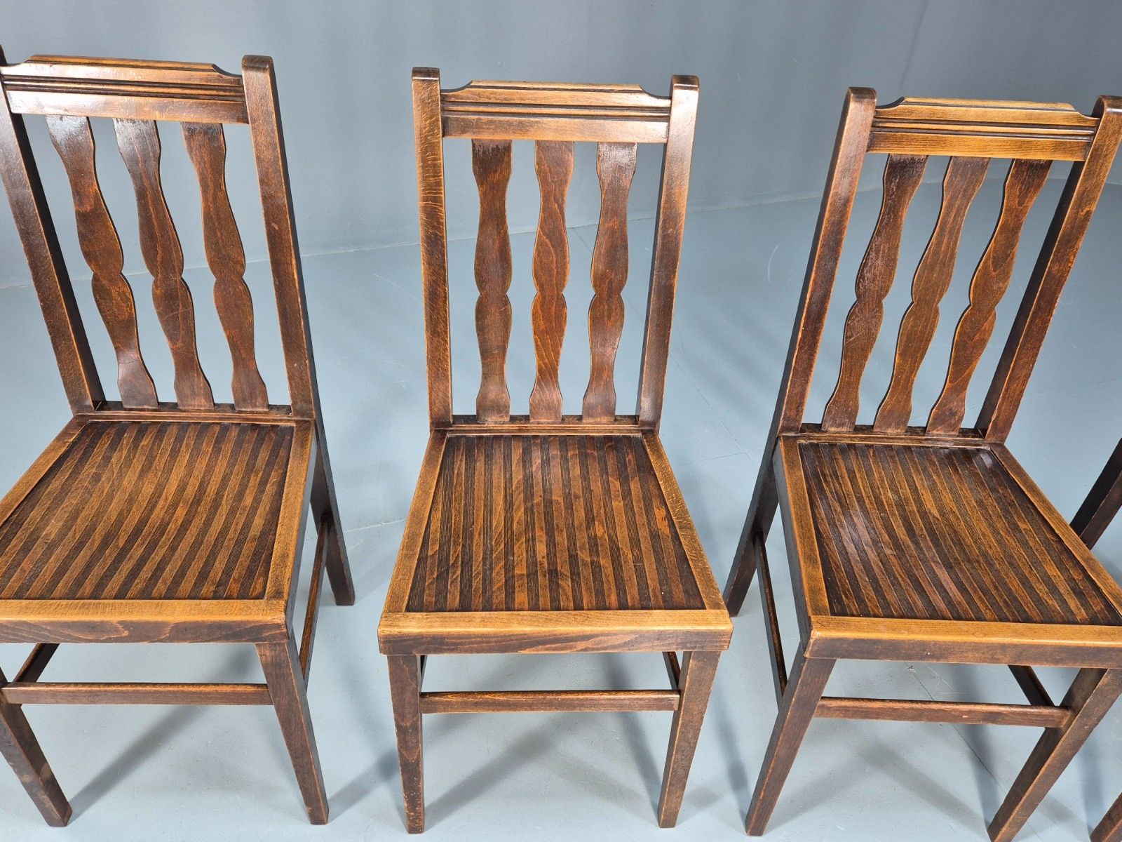 Vintage 1920s Dining Chairs Beechwood Solid Seats Robust Unusual Eb10704 Vdin photo for sale