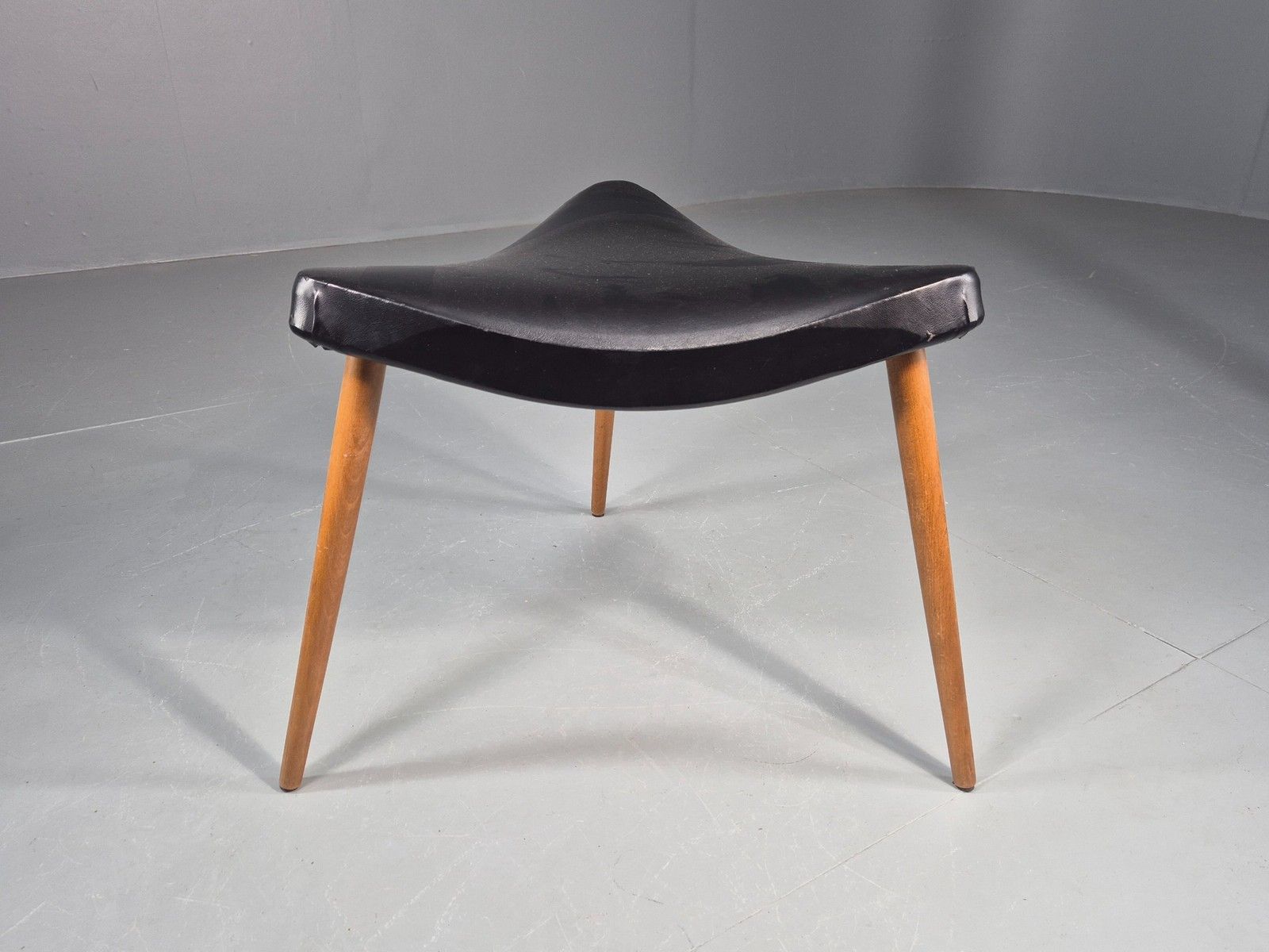 Vintage Danish Mid Century Footstool Triangular Black Vinyl 1960s Retro Eb12152