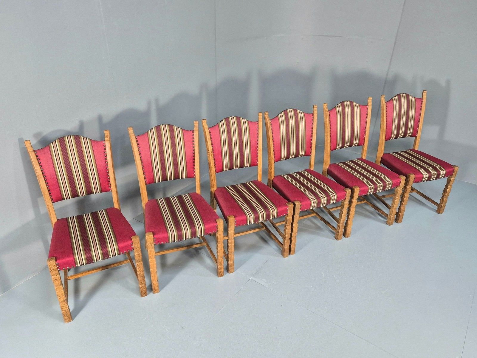 6 Vintage Kjaernulf Style Danish Oak Dining Chairs 1970s Retro Red Wool Eb9535 photo Furniture
