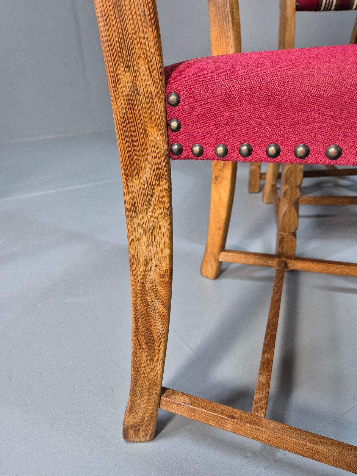 photo vintage 6 Vintage Kjaernulf Style Danish Oak Dining Chairs 1970s Retro Red Wool Eb9535