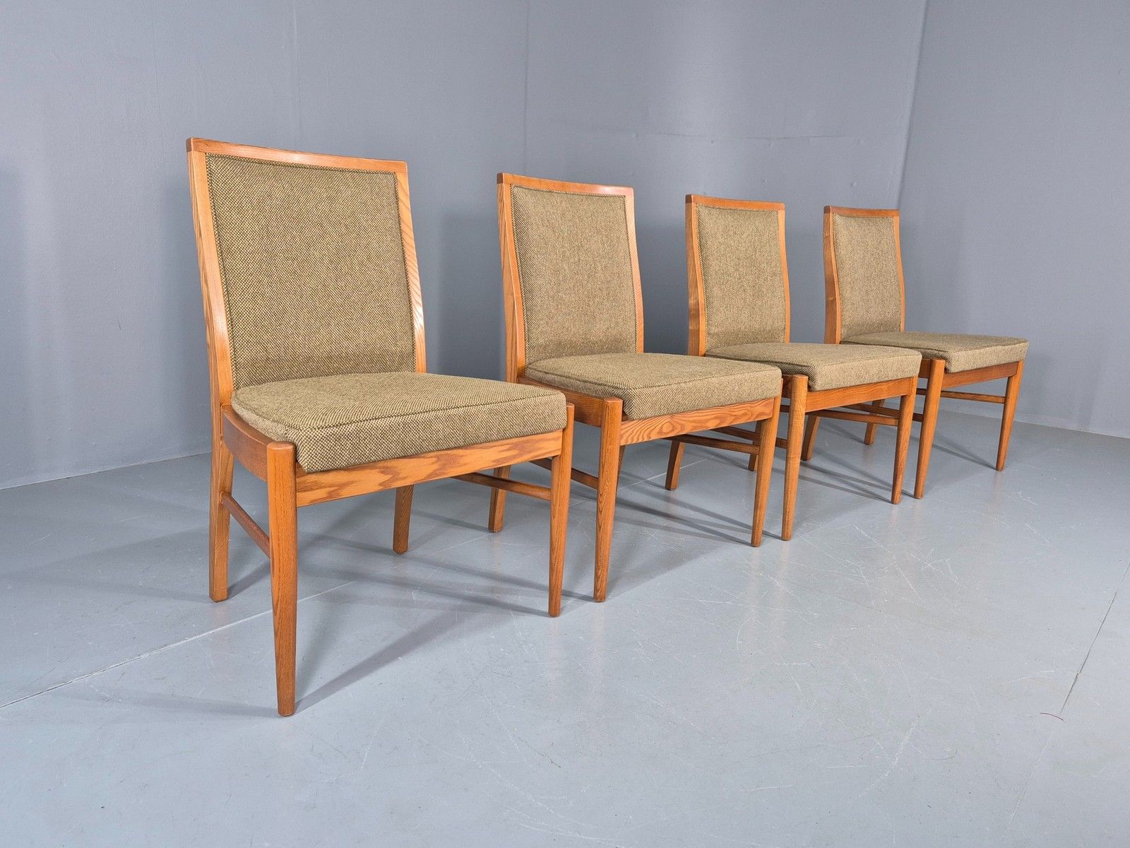 4 Vintage 1970s Elm Frame Dining Chairs Mid Century Retro Wool Seats Eb12179