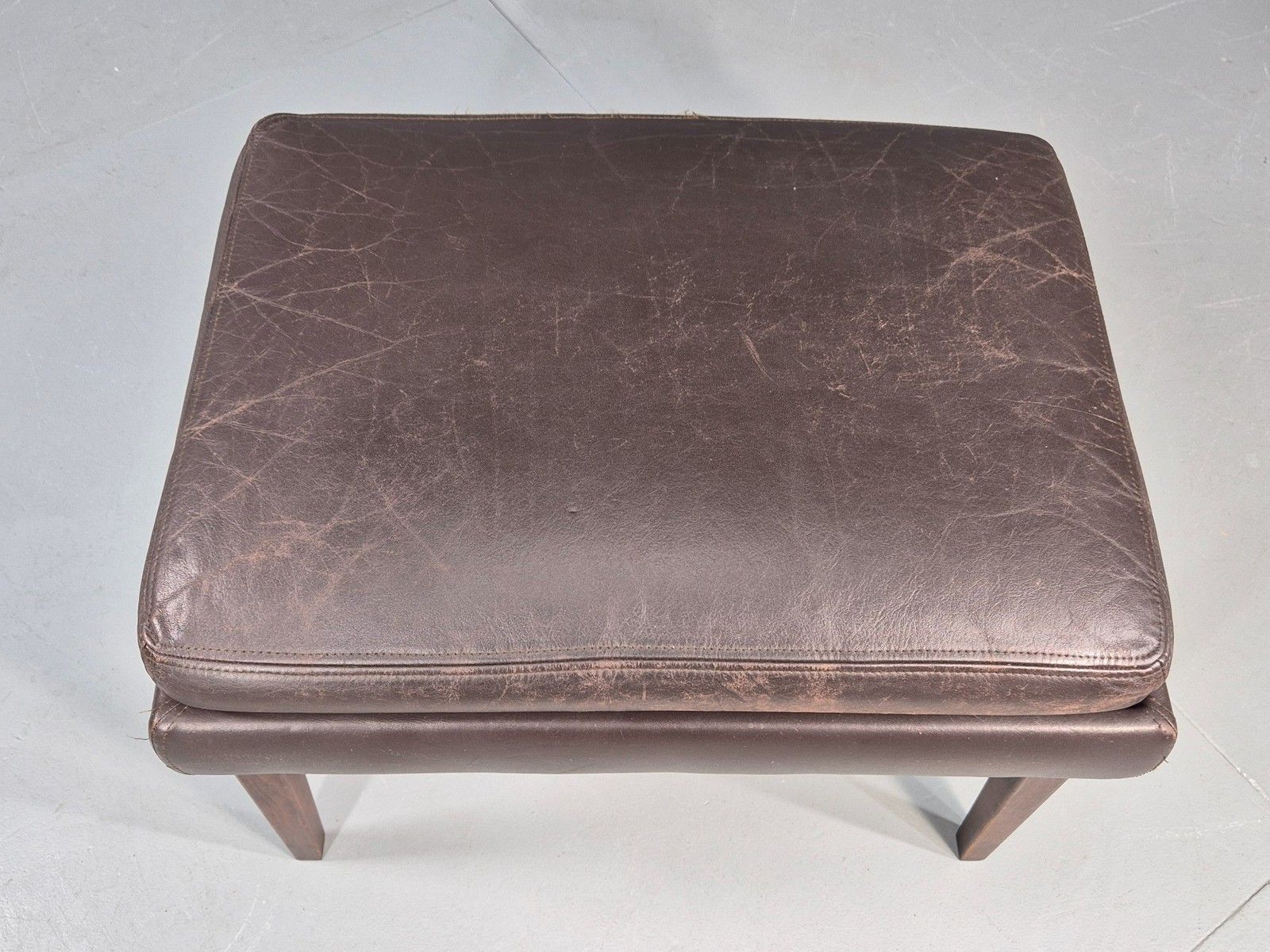 photo for sale Vintage Mid Century Footstool Danish 1960s Retro Brown Leather Eb12225