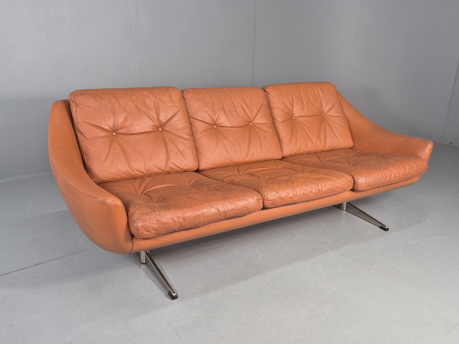 Vintage 3 Seater Sofa Tan Leather Danish 1960s Edmund Jorgensen Design Eb12226