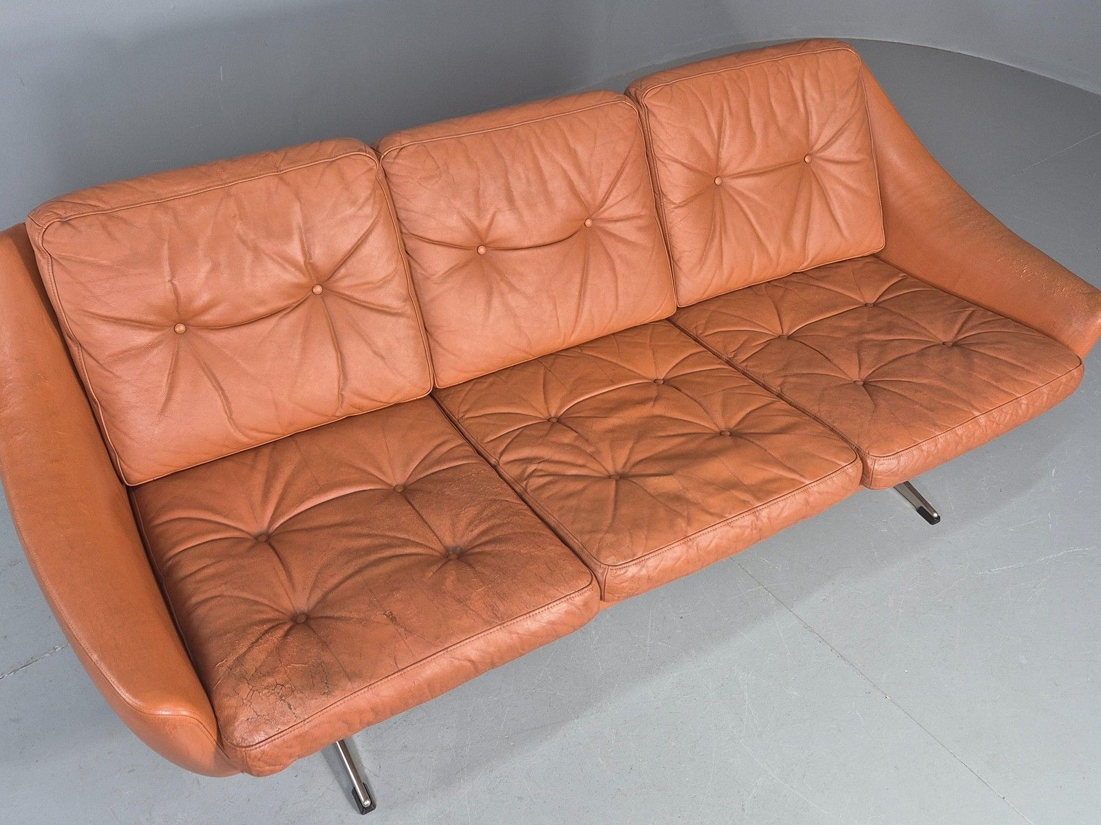 Vintage 3 Seater Sofa Tan Leather Danish 1960s Edmund Jorgensen Design Eb12226 photo for sale