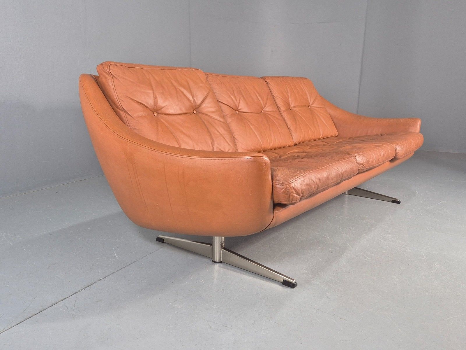 Vintage 3 Seater Sofa Tan Leather Danish 1960s Edmund Jorgensen Design Eb12226 photo Furniture