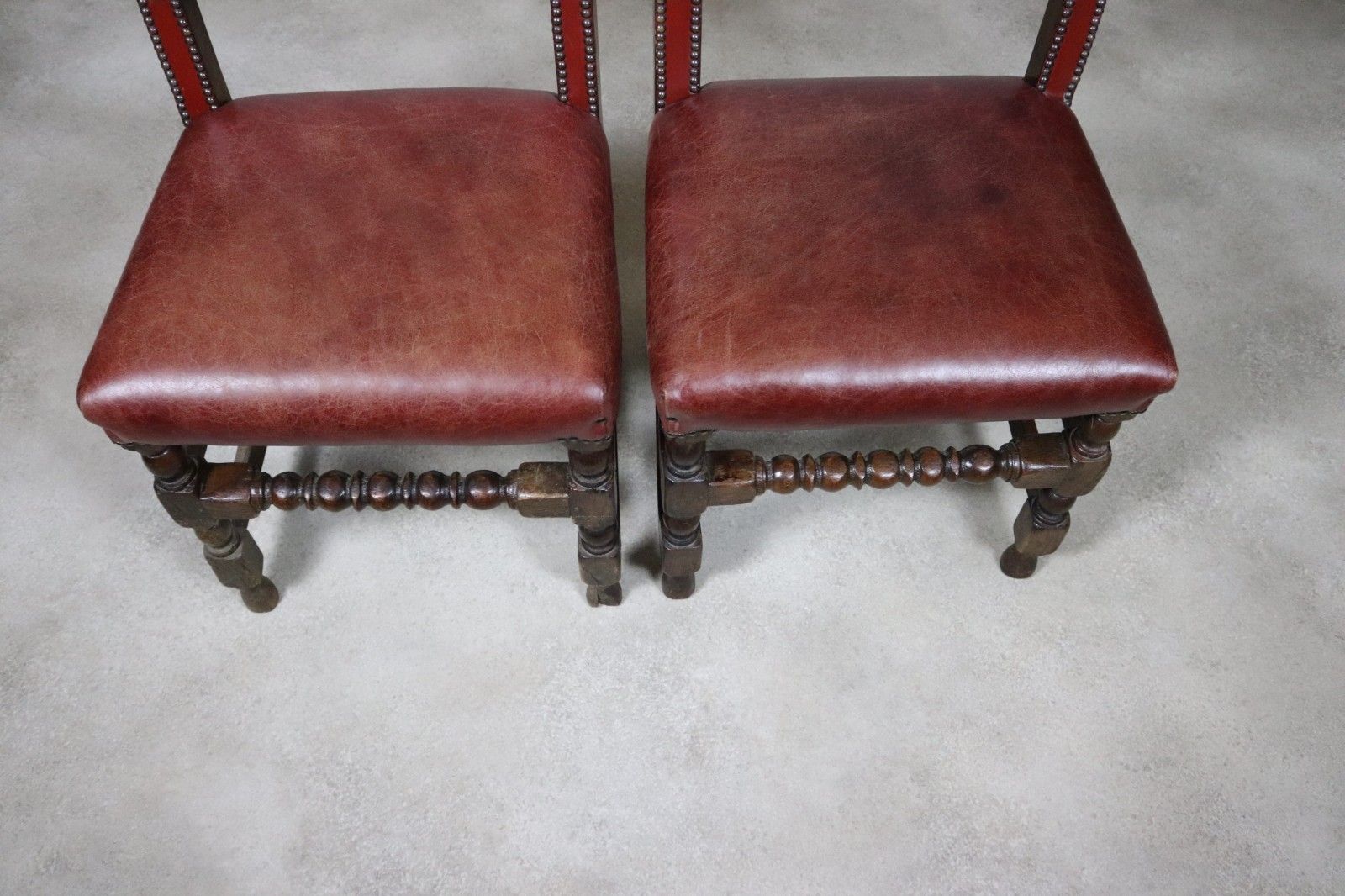 photo buy Set Of 6 Antique Cromwellian Style Oak And Leather Dining Chairs