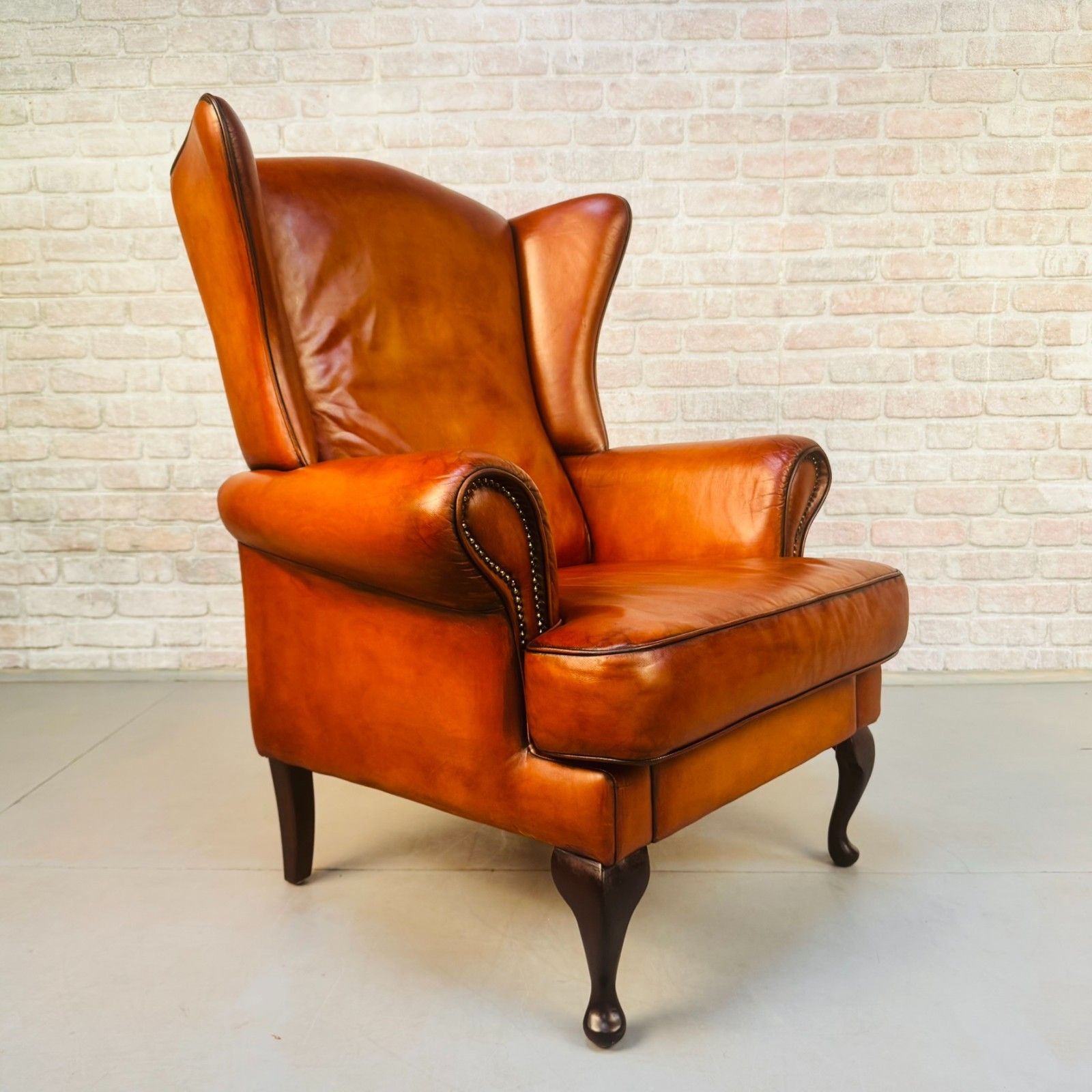 Vintage Danish Wingback Chair Tan Leather | Scandinavian Lounge Armchair photo Furniture