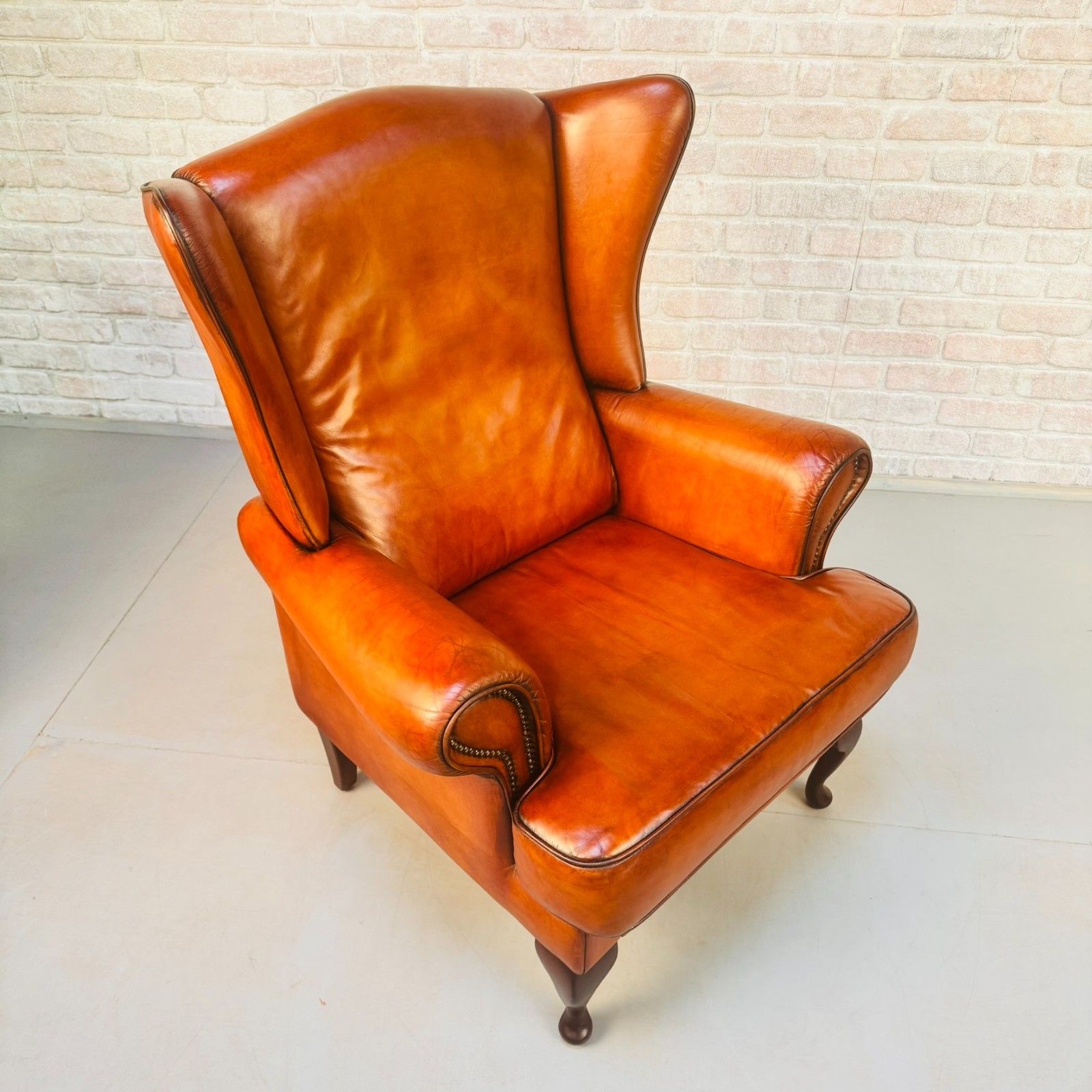 Vintage Danish Wingback Chair Tan Leather | Scandinavian Lounge Armchair photo 875.0