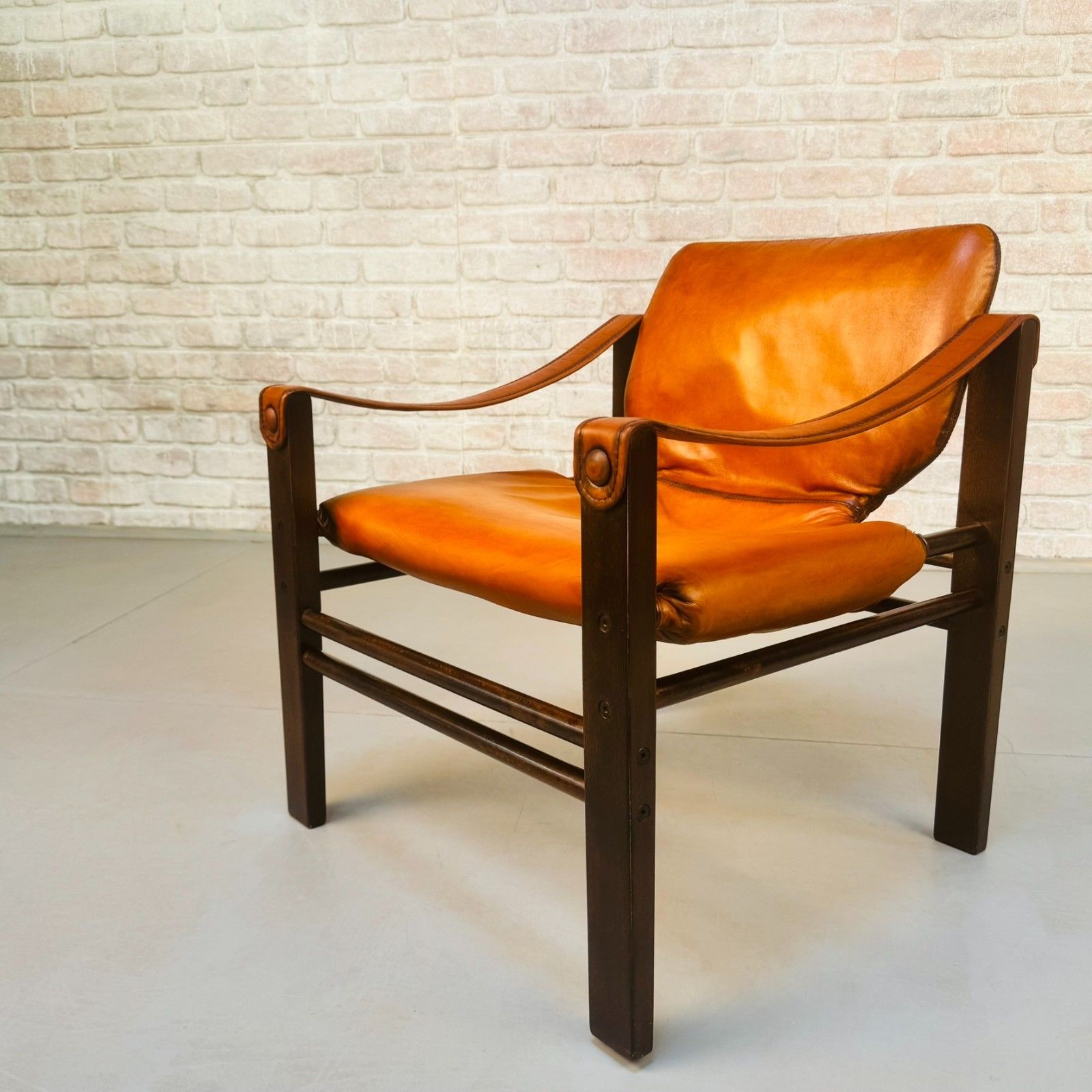 Vintage Danish Safari Chair | Hand Dyed Tan Leather | Solid Beech Frame photo for sale