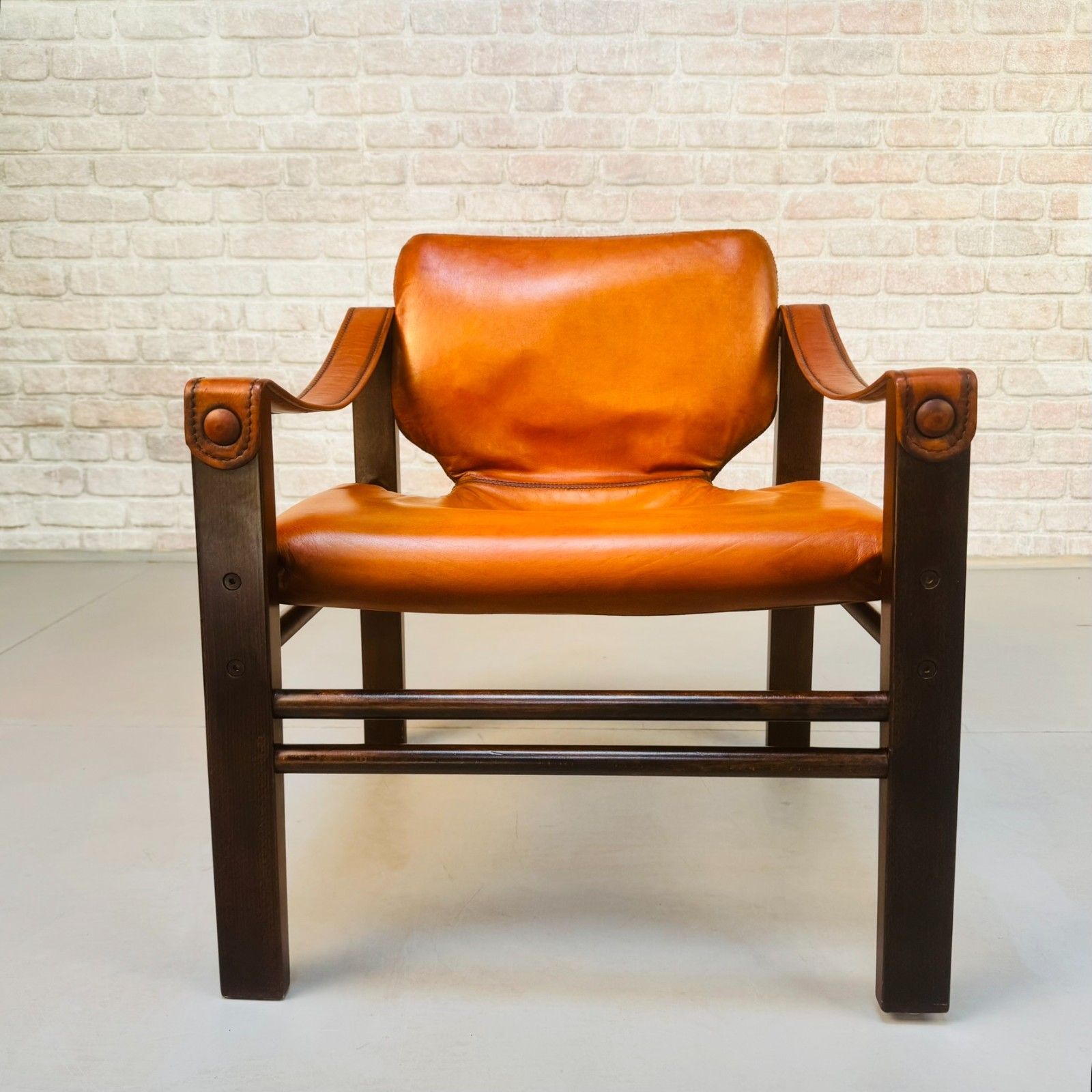 Vintage Danish Safari Chair | Hand Dyed Tan Leather | Solid Beech Frame photo 875.0