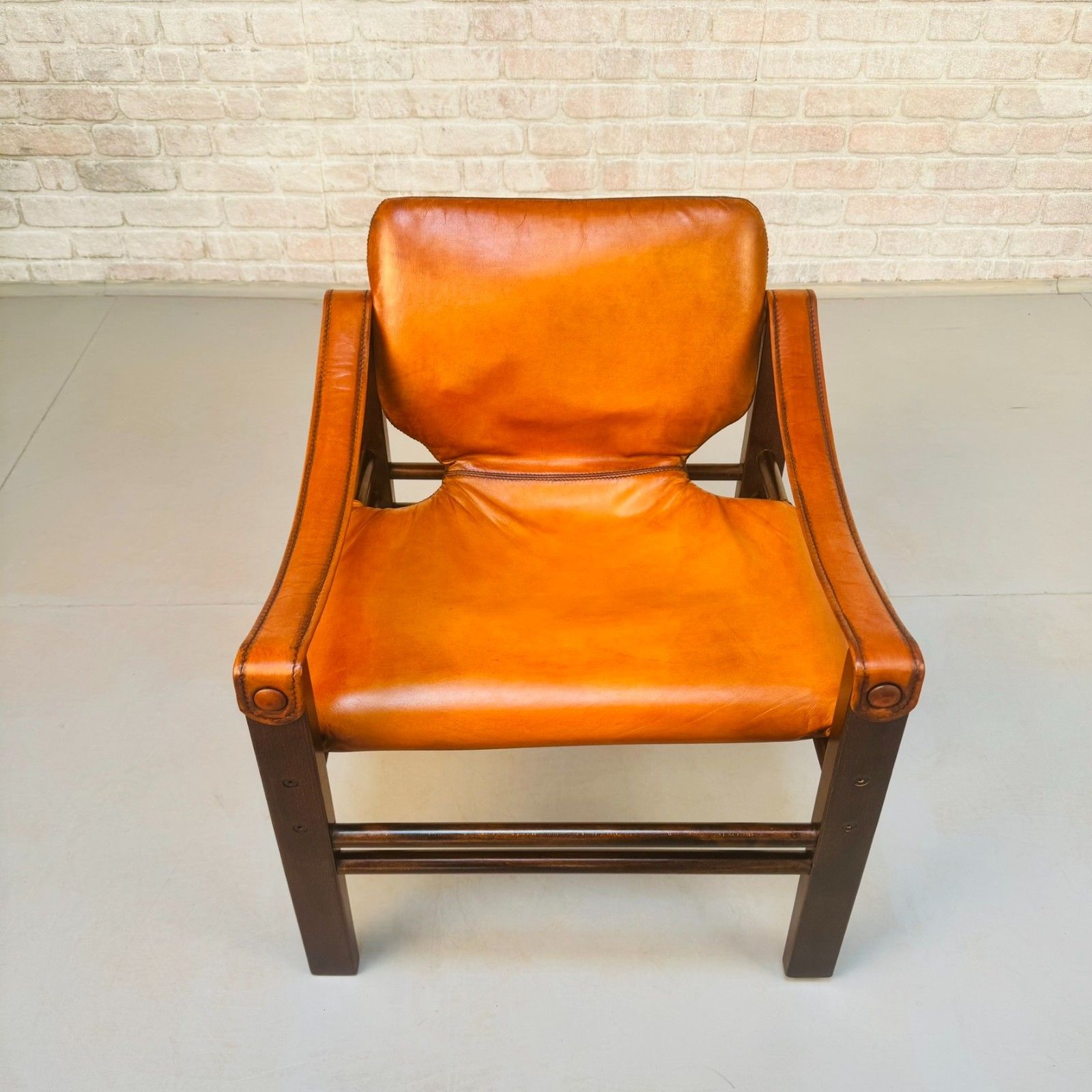 Vintage Danish Safari Chair | Hand Dyed Tan Leather | Solid Beech Frame photo vinterior