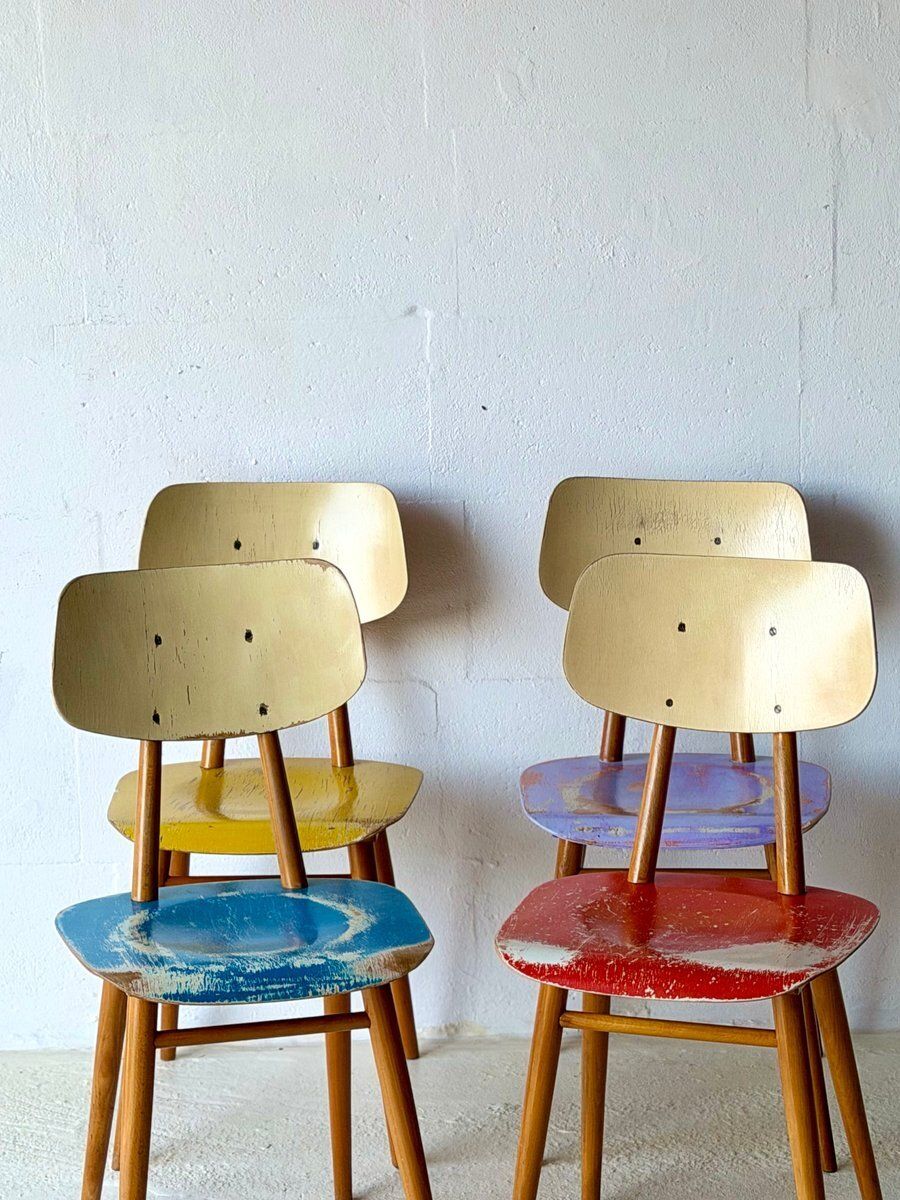 Eetkamerstoelen van Ton, 1960, set van 4 photo for sale