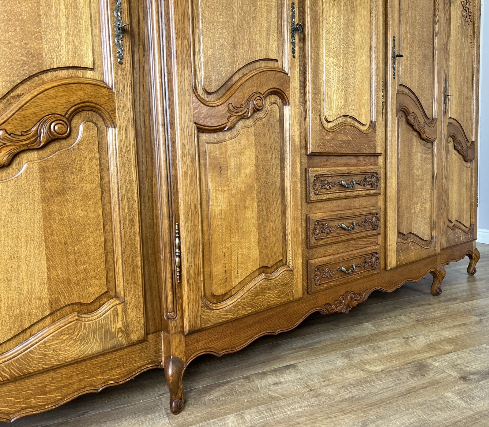photo furniture Wardrobe Vintage French Louis XVI Style Five Door Oak Carved Armoire Lot 6125