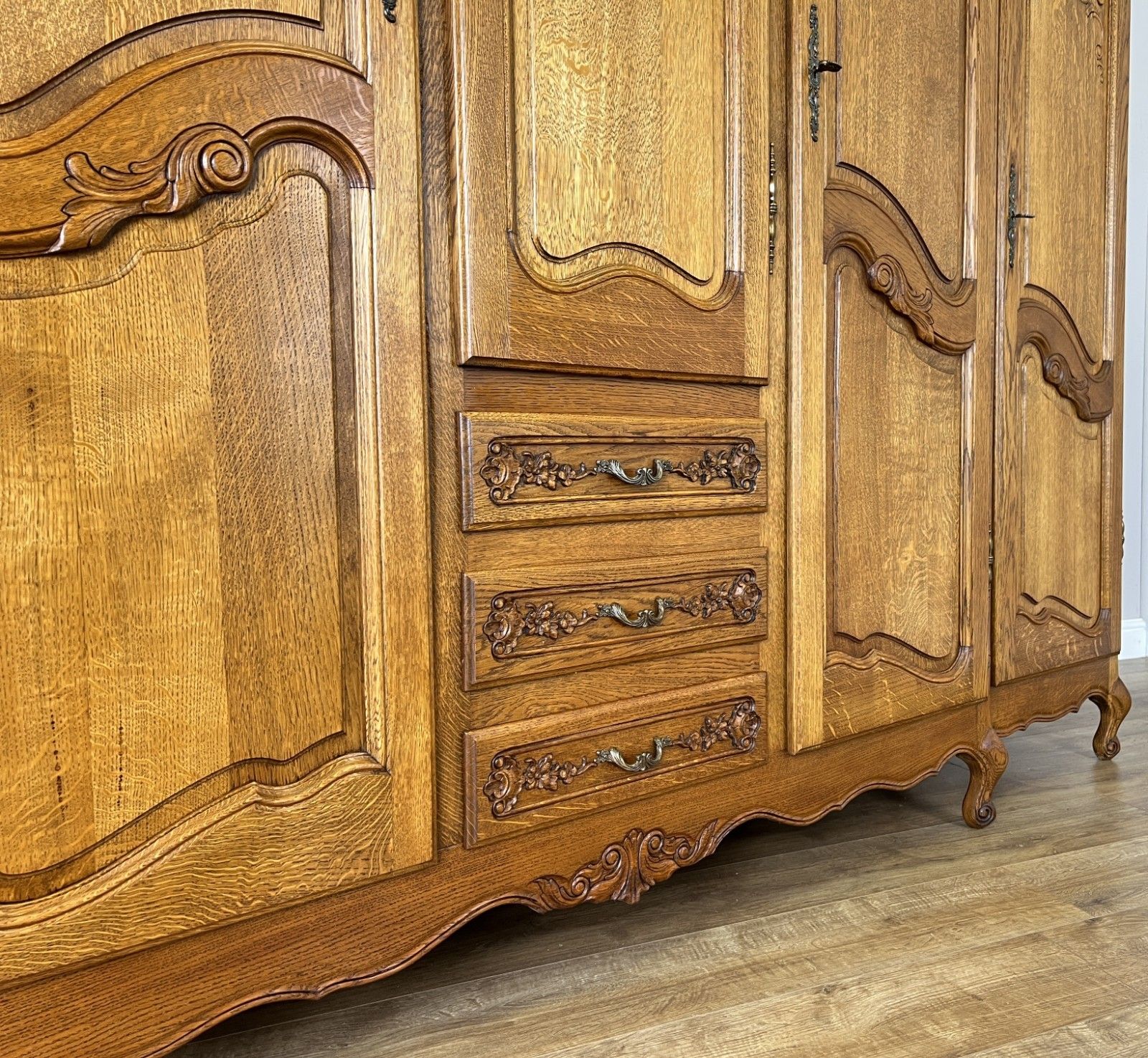 photo for sale Wardrobe Vintage French Louis XVI Style Five Door Oak Carved Armoire Lot 6125