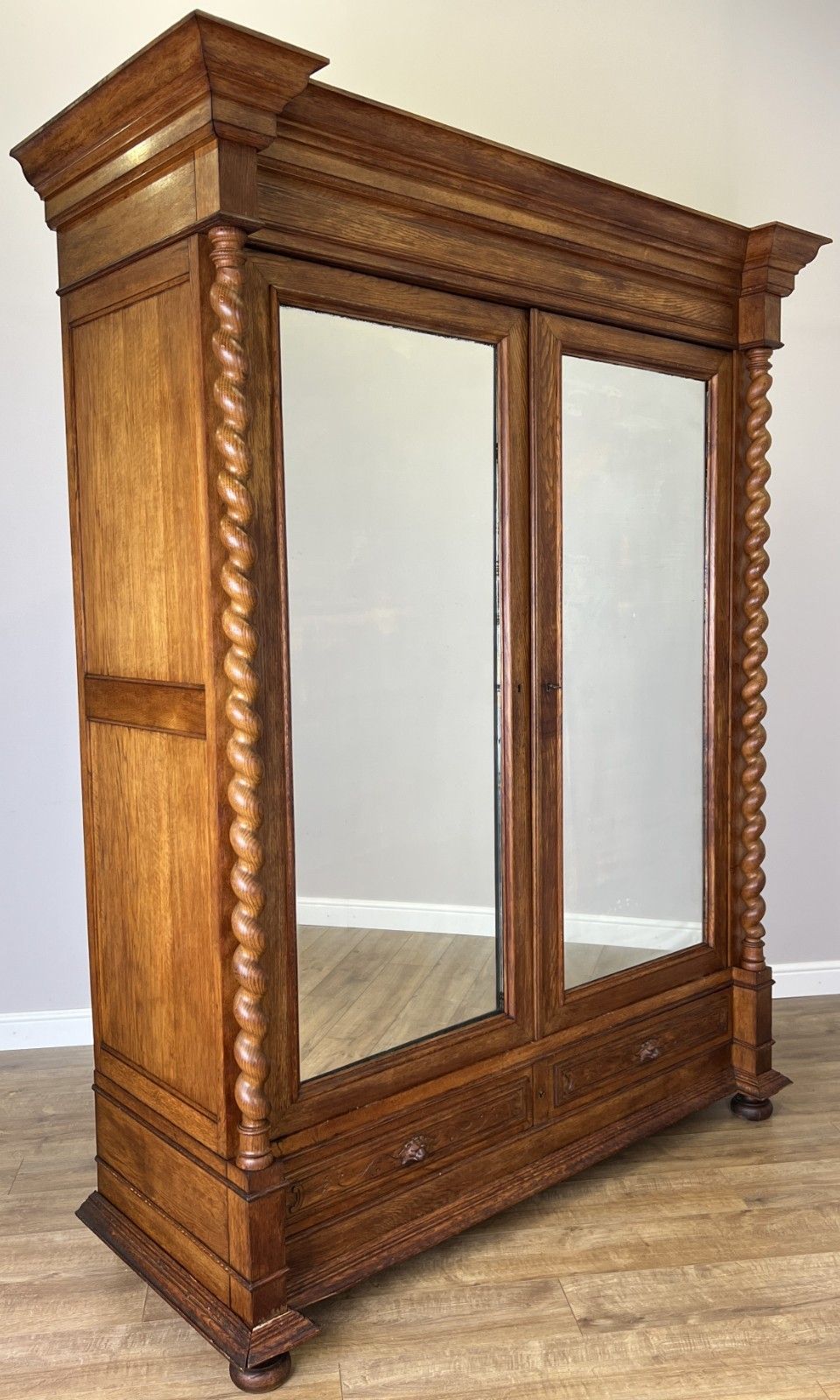 Wardrobe Antique French Oak Two Door Mirrored Carved Armoire Cabinet Lot 6124 photo furniture