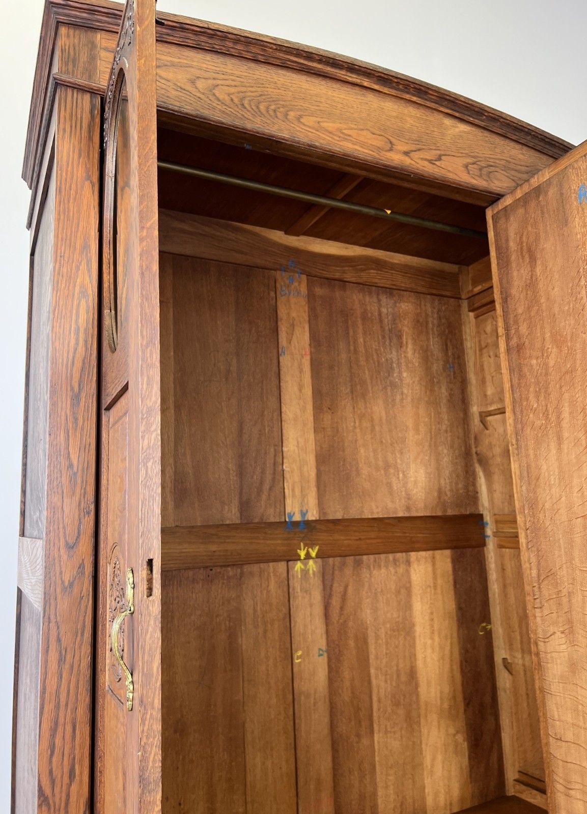 749.0 Wardrobe Antique French Oak Two Door Mirrored Carved Armoire Cabinet Lot 6123 photo