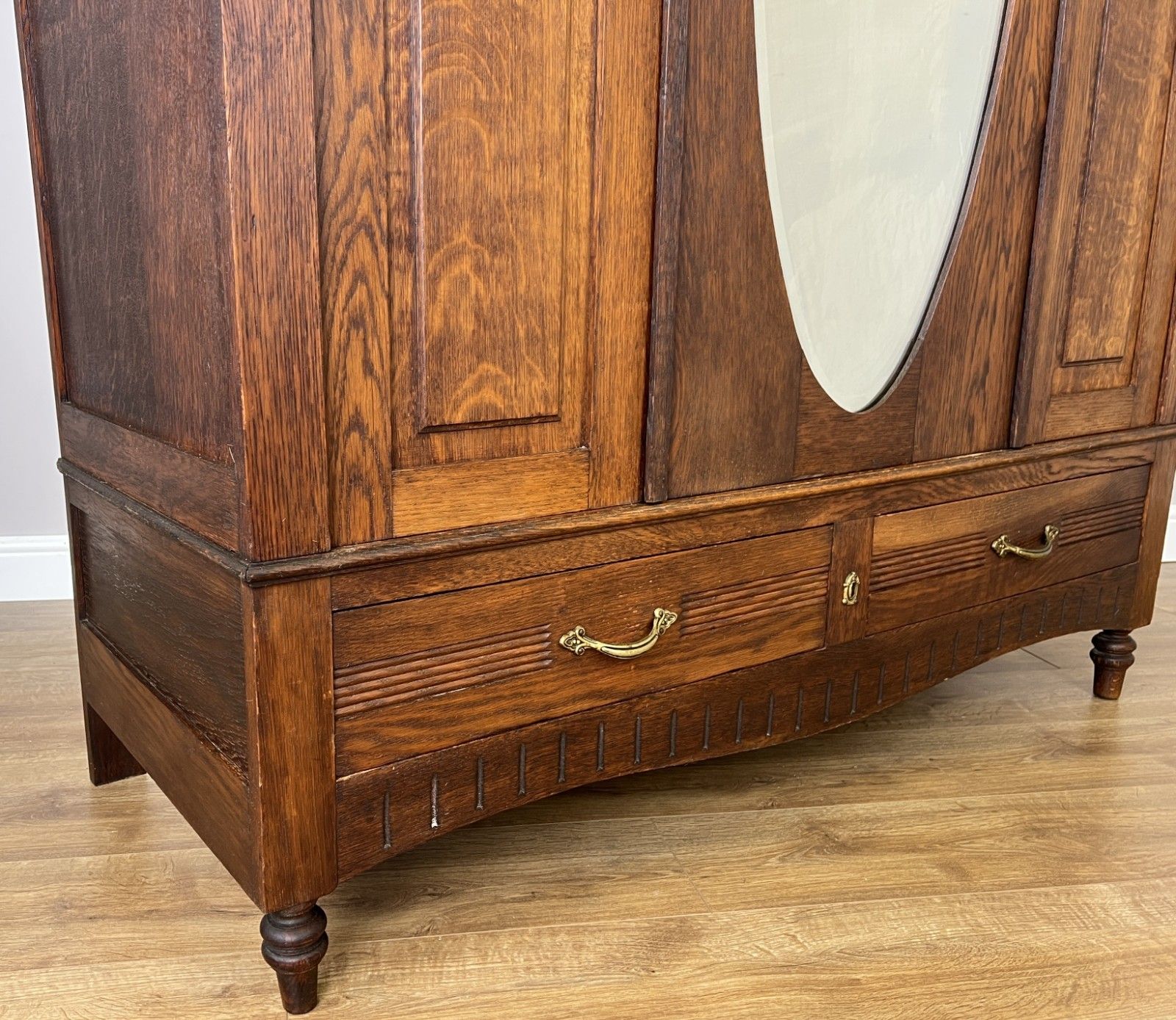 Wardrobe Antique French Oak Two Door Mirrored Carved Armoire Cabinet Lot 6122 photo vintage