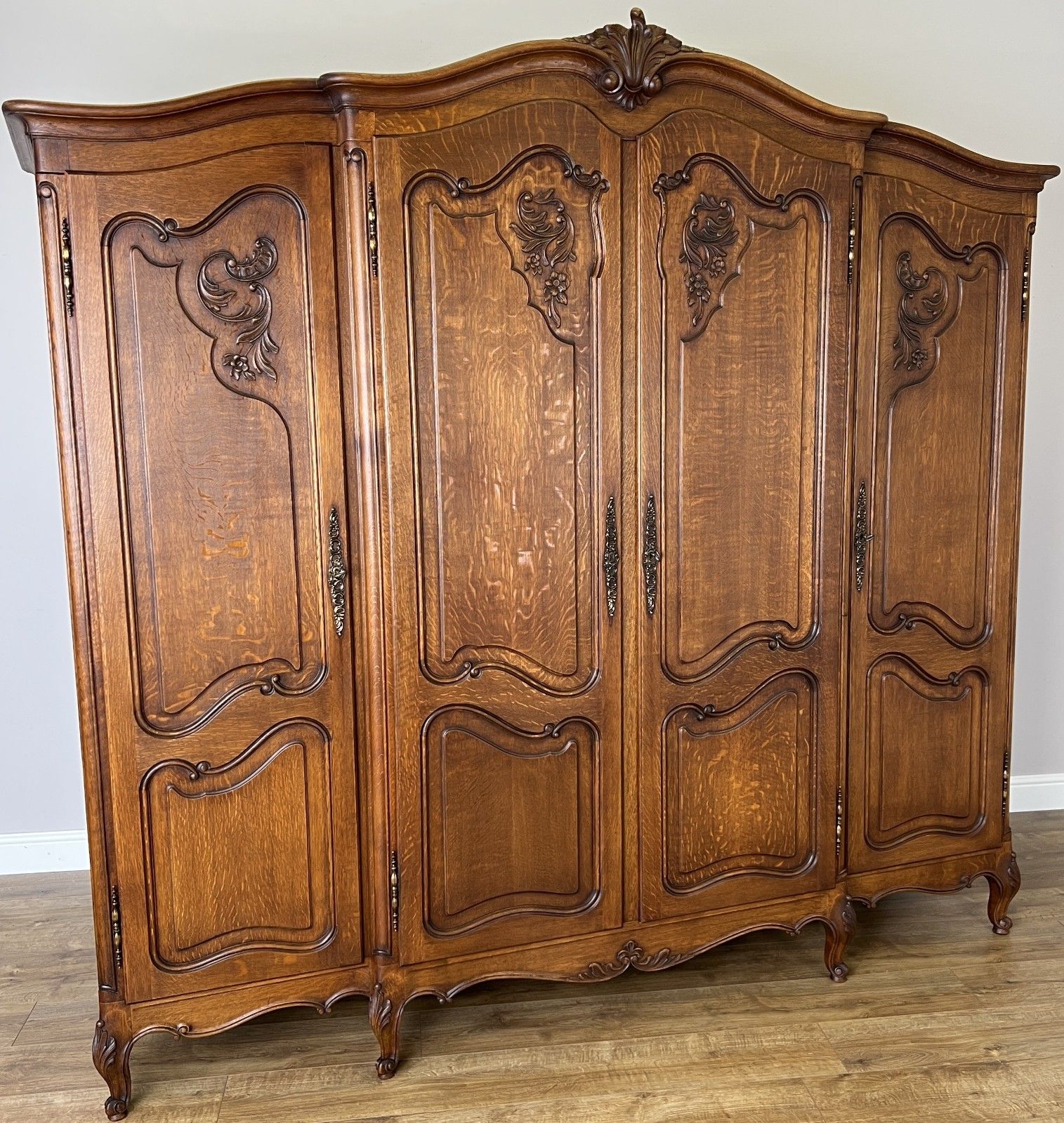 Wardrobe Vintage French Louis XVI Style Four Door Oak Carved Armoire Lot 6126