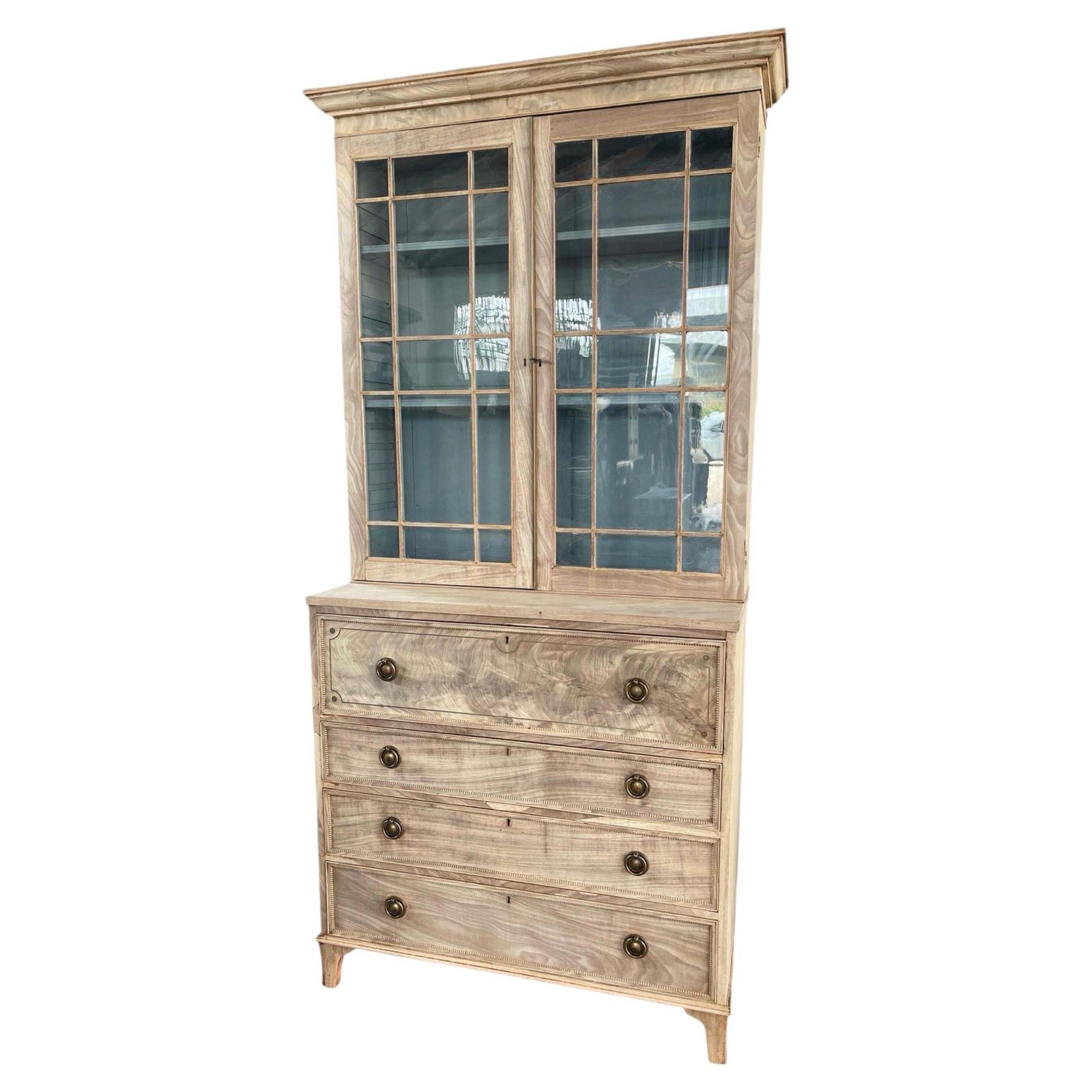 18th Century English Georgian Bleached Mahogany Secretary Bookcase