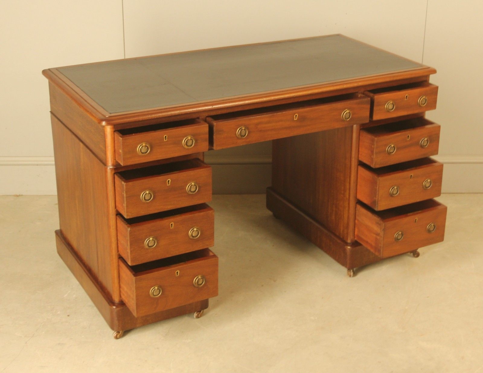 Victorian Mahogany Kneehole Pedestal Desk photo vintage