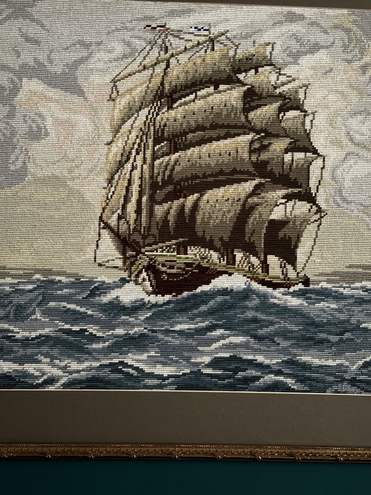 Large Vintage Wiehler Gobelin Tapestry "On High Seas" – Professionally Framed Mid Century Maritime Artwork photo buy