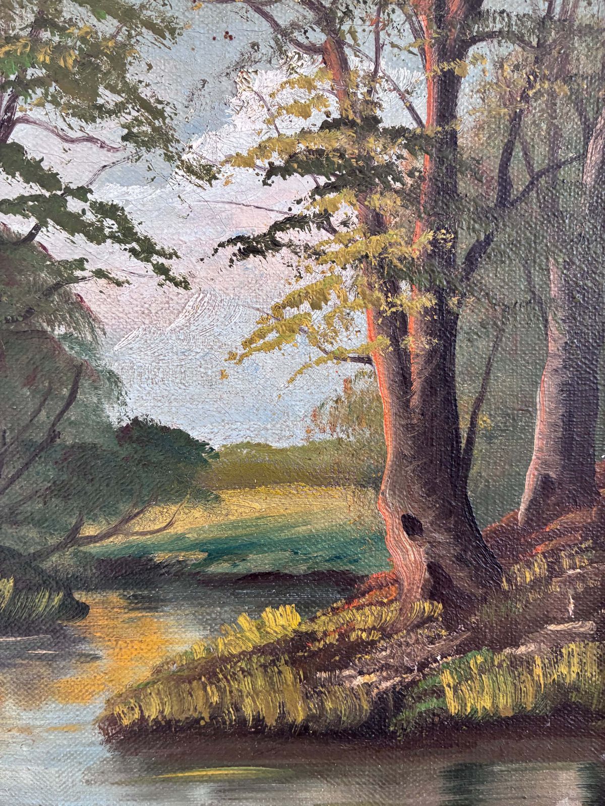 Vintage Original Landscape Oil Painting, Signed River Art photo for sale