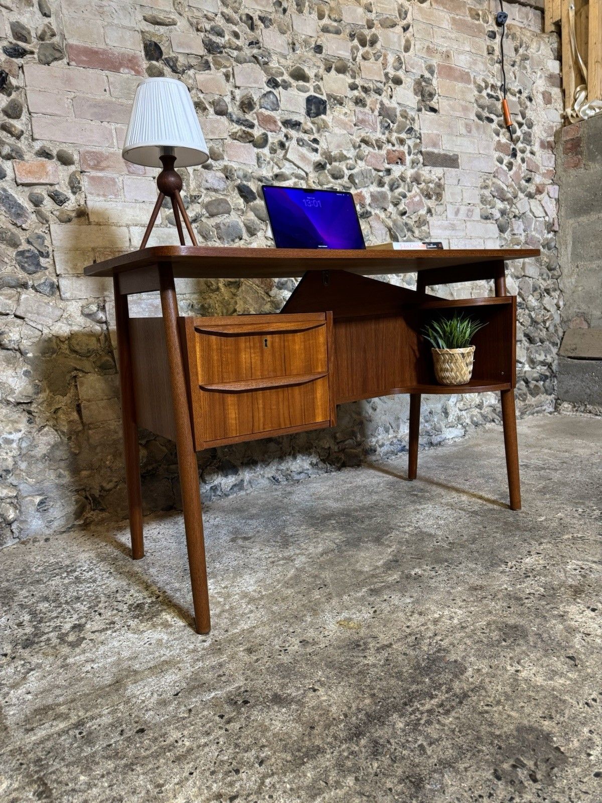 🚛 Vintage Mid Century Small Danish Teak Desk By Gunnar Nielsen For Tibergaard photo Furniture