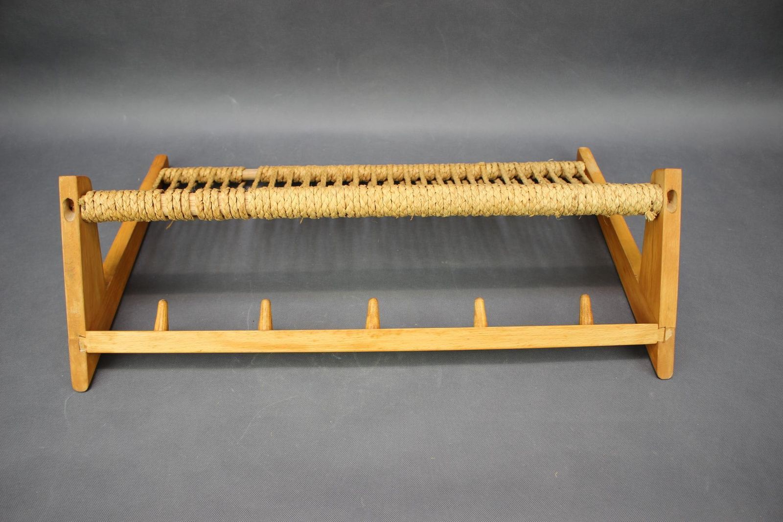 Furniture Mid Century Wall Coat Rack Shelf Woven Rope Czechoslovakia 1950s photo