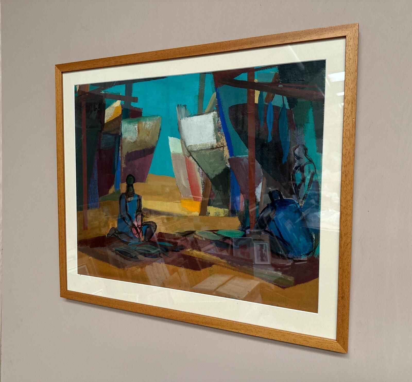 Original Swedish Oil On Cardboard – “Figures” – Signed – Vintage & Framed – 71 × 61 Cm (28" × 24")