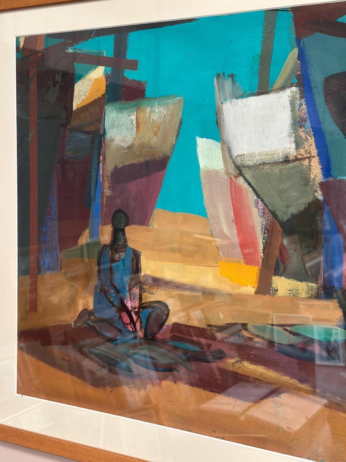 photo furniture Original Swedish Oil On Cardboard – “Figures” – Signed – Vintage & Framed – 71 × 61 Cm (28" × 24")