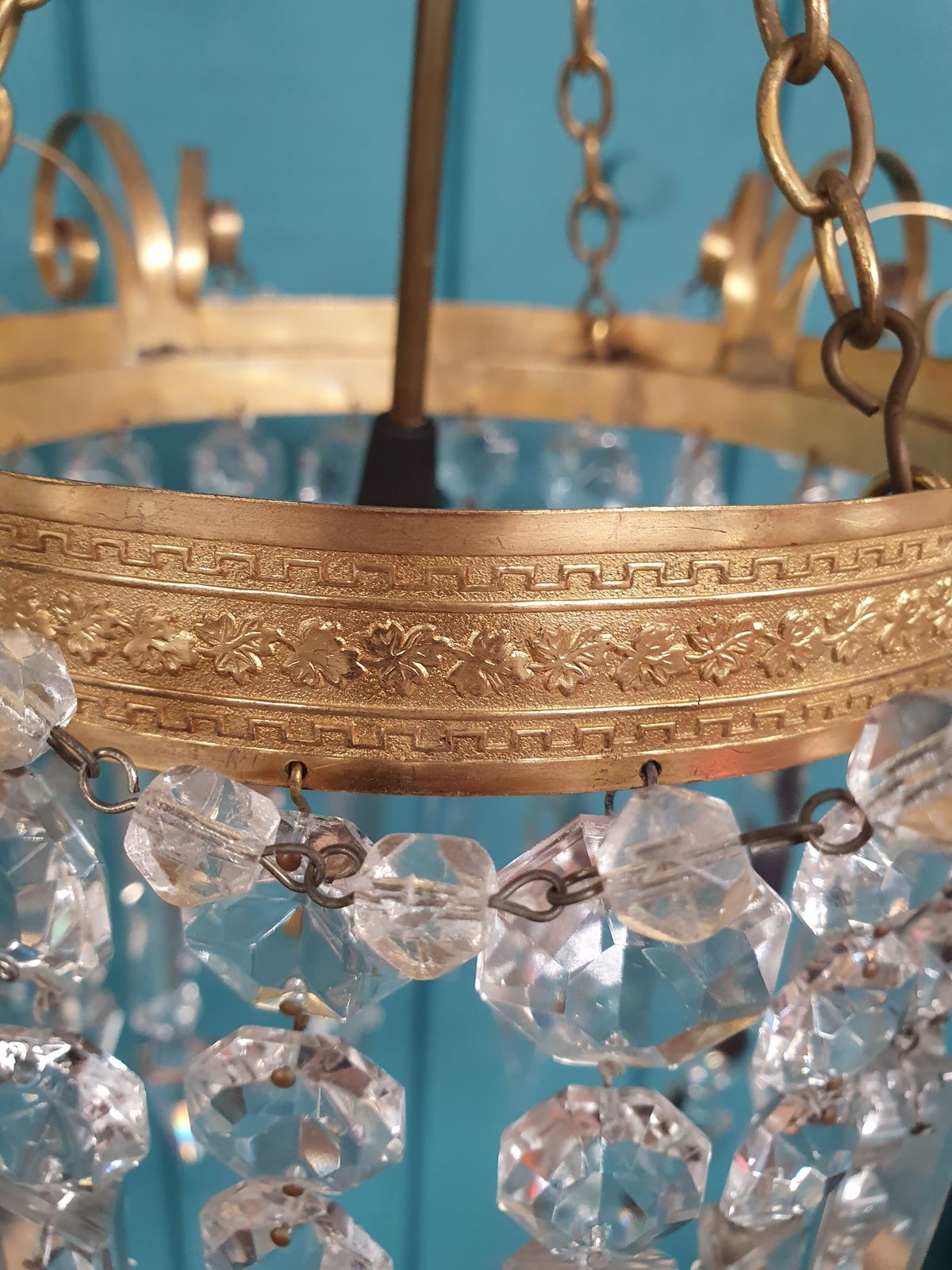 Antique Brass & Cut Glass Spike Chandelier 12" photo 330.0