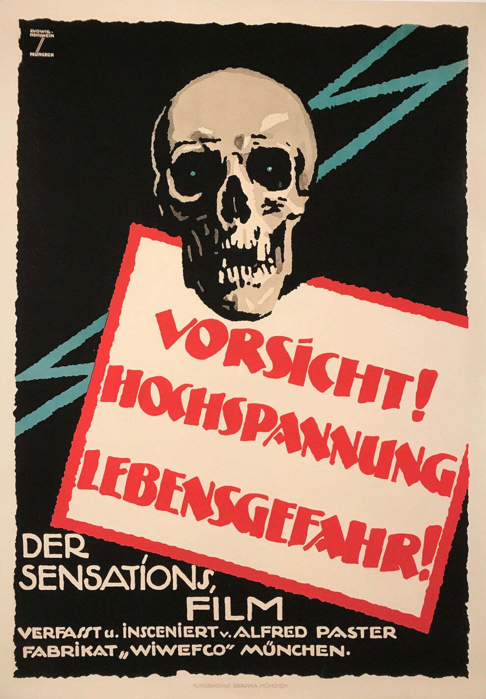Danger High Voltage   Munchen Vintage Bauhaus Movie Poster.