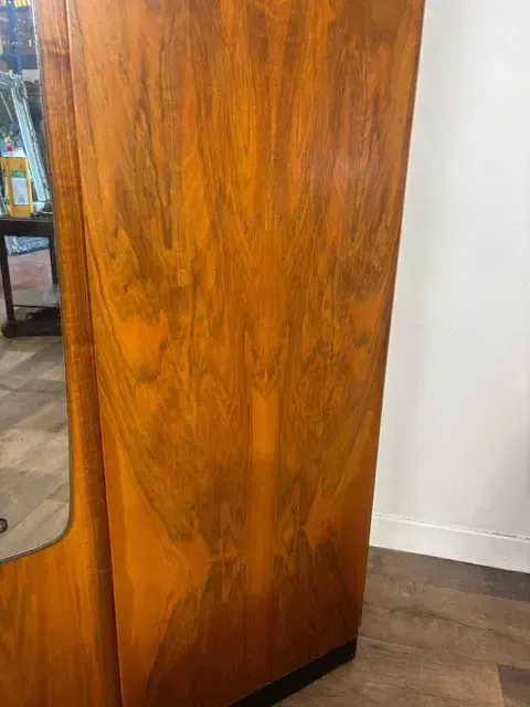 Furniture 1950's Vintage Walnut Veneered Wardrobe photo