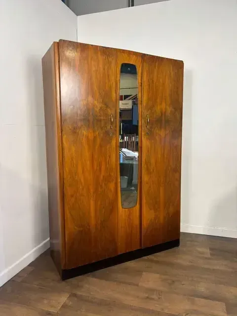 369.0 1950's Vintage Walnut Veneered Wardrobe photo
