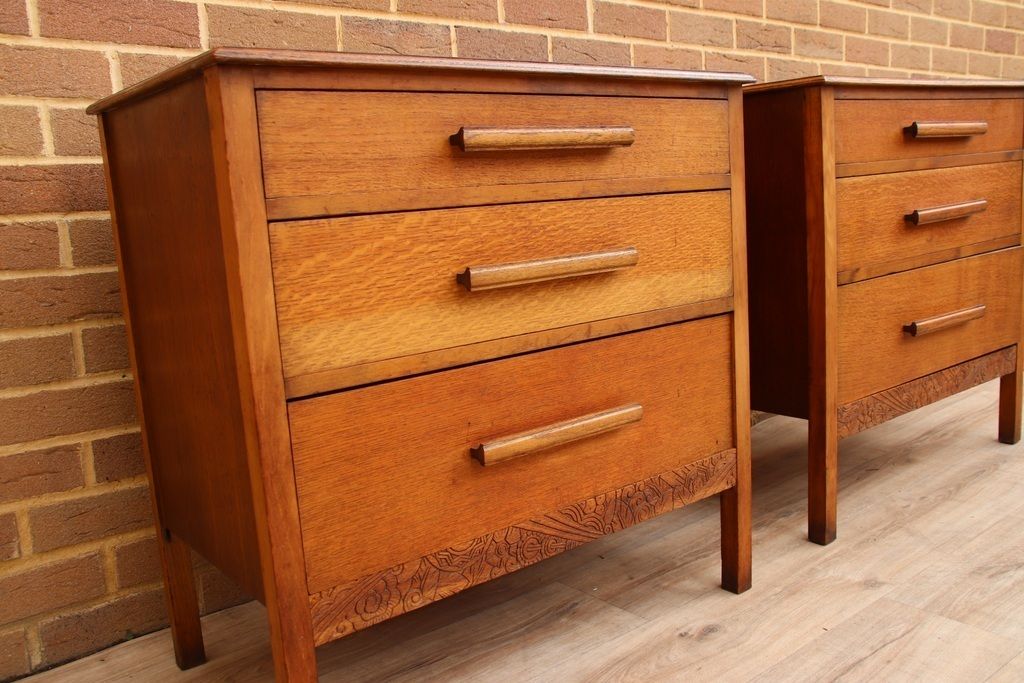 Furniture Pair Of Vintage Oak Bedside Chests photo