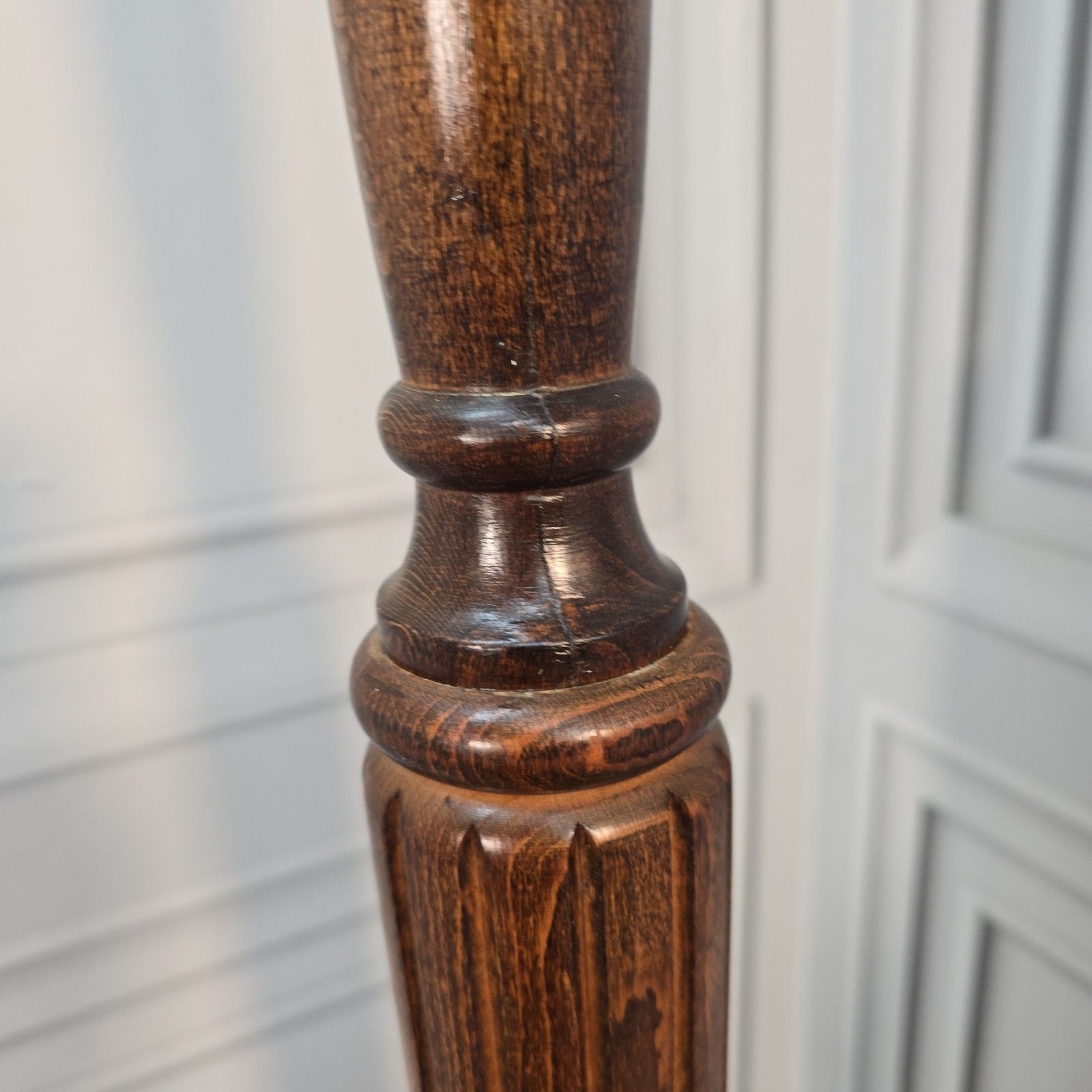 photo for sale Vintage Oak Standard Lamp Turned Wooden Fluted Floor Light For Rewire Retro